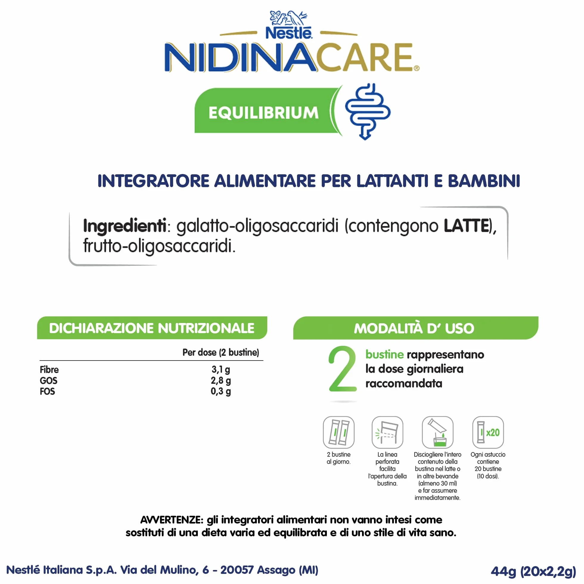 NESTLÉ NIDINACARE FLORA-EQUILIBRIUM integratore alimentare pediatrico 20 bustine 2,2g