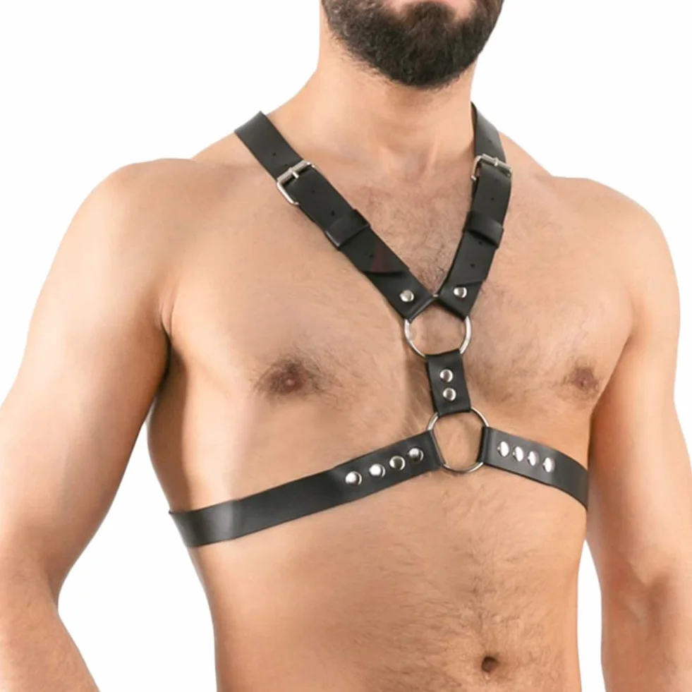 Imbracatura Regolabile di Cuoio Nero Body Chest Harness Uomo