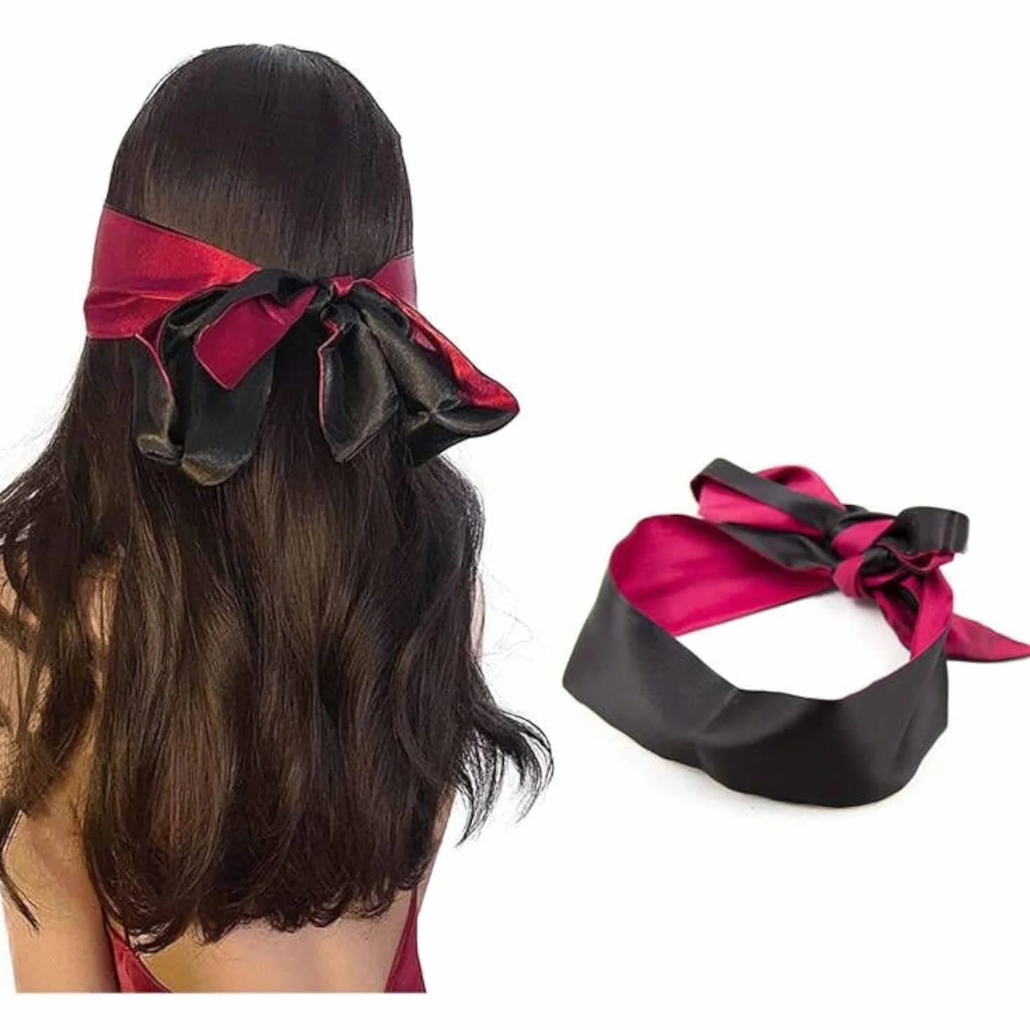 Maschera per Occhi in Raso 1 Pezzo, Benda Sexy per Dormire, Occhi Bendati, Rosa Nera