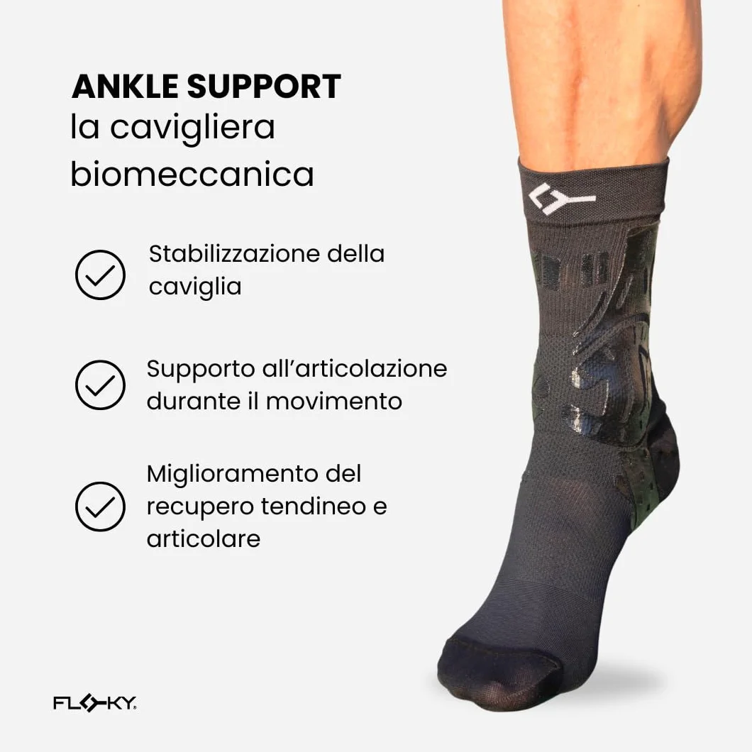 FLOKY Cavigliera Biomeccanica a Compressione Multisport con Bande Siliconiche