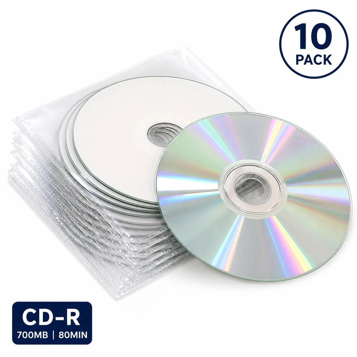 Dragon Trading - 10 dischi CD-R stampabili a getto d'inchiostro, 700 MB, 80 minuti, 52 x vuoti, con superficie stampabile su tutta la superficie, in custodie in plastica trasparente con patta