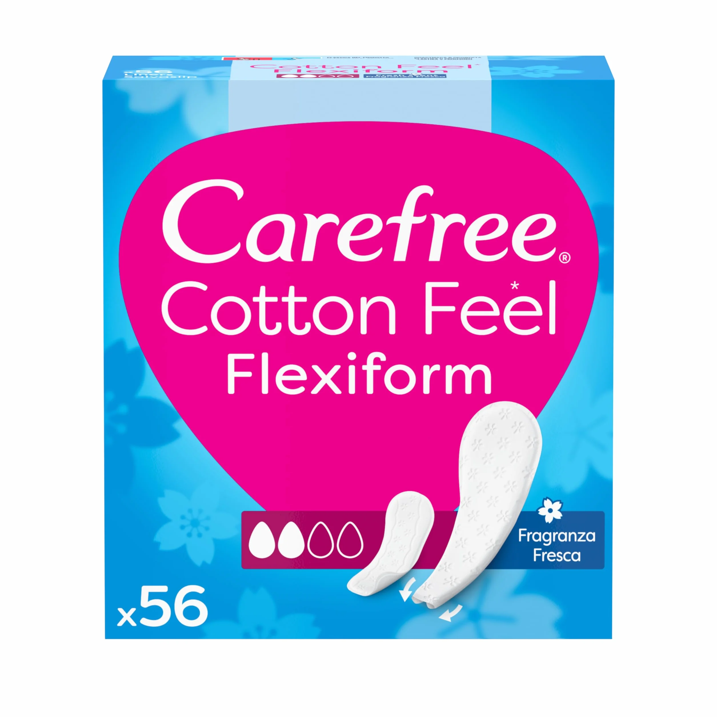 Carefree Salvaslip Cotton Feel Flexiform Fragranza Fresca, Salva slip donna 100% traspiranti, 56 sztuk