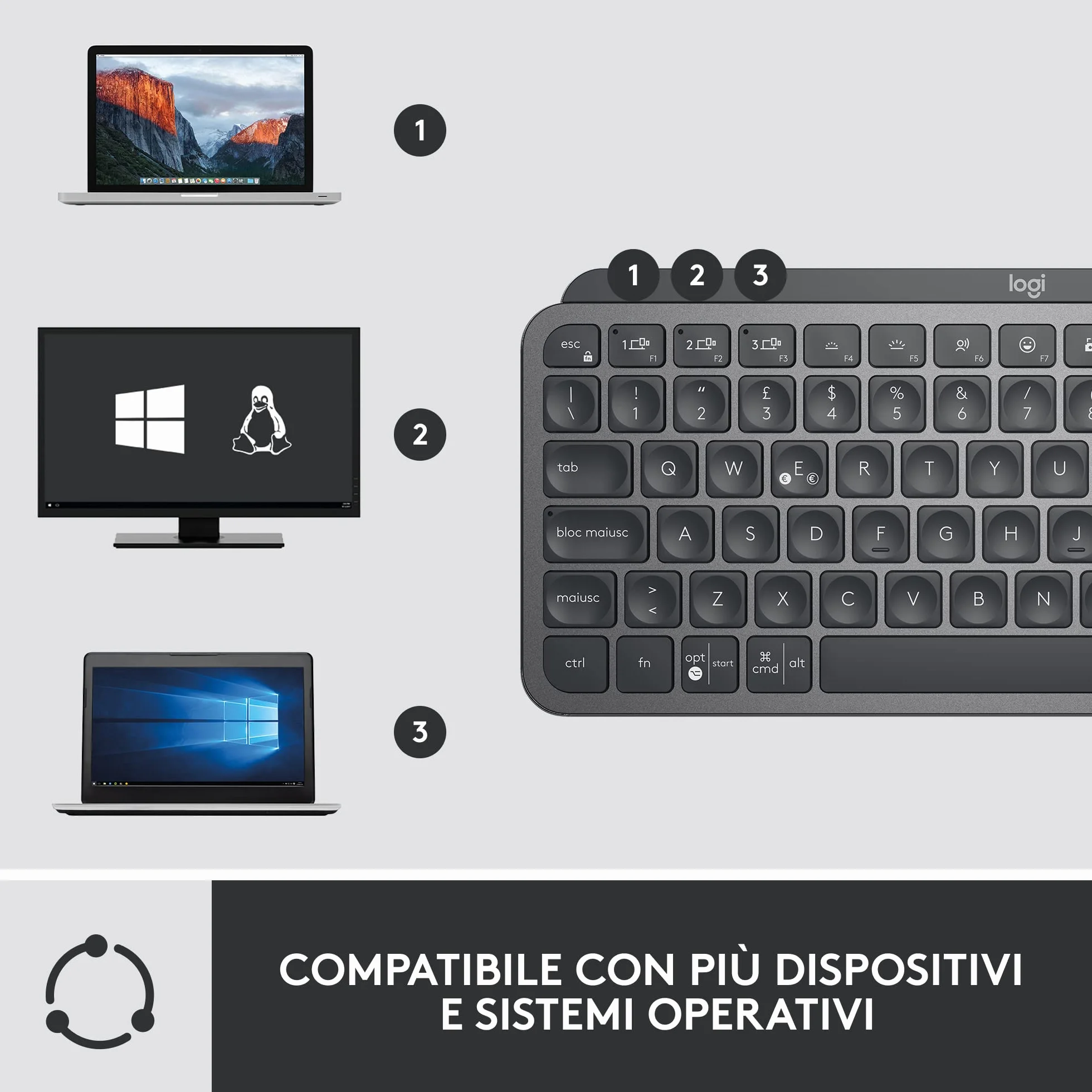 Logitech MX Keys Mini Combo for Business, compatto, tastiera e mouse senza fili, tecnologia Logi Bolt, Bluetooth, certificato Windows/Mac/Chrome/Linux - Grigio