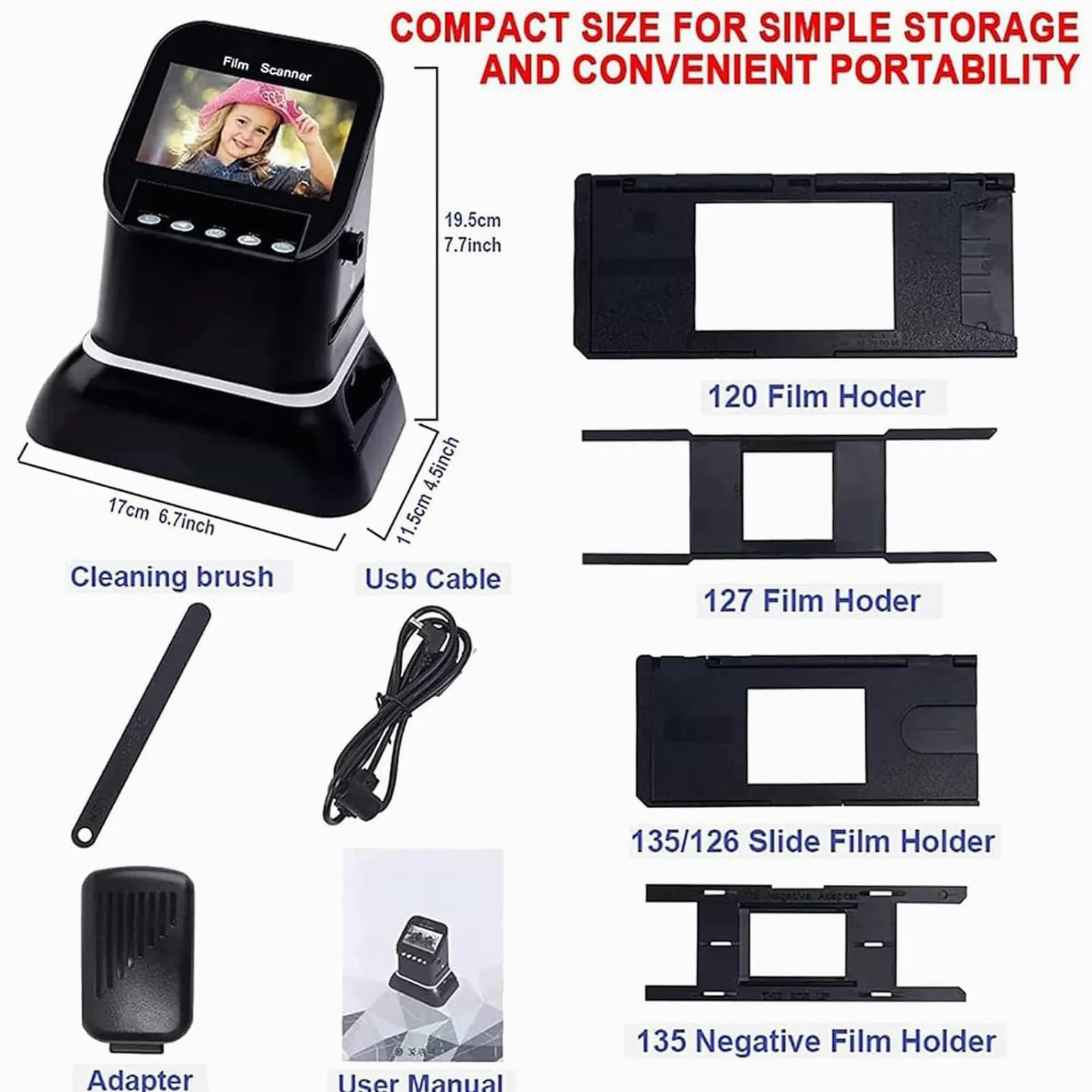 Scanner digitale per pellicola 120 e 35 mm, convertitore 5 in 1 ad alta risoluzione per negativi e diapositive, schermo LCD 1080P a JPEG per 135, 126, 127 pellicole