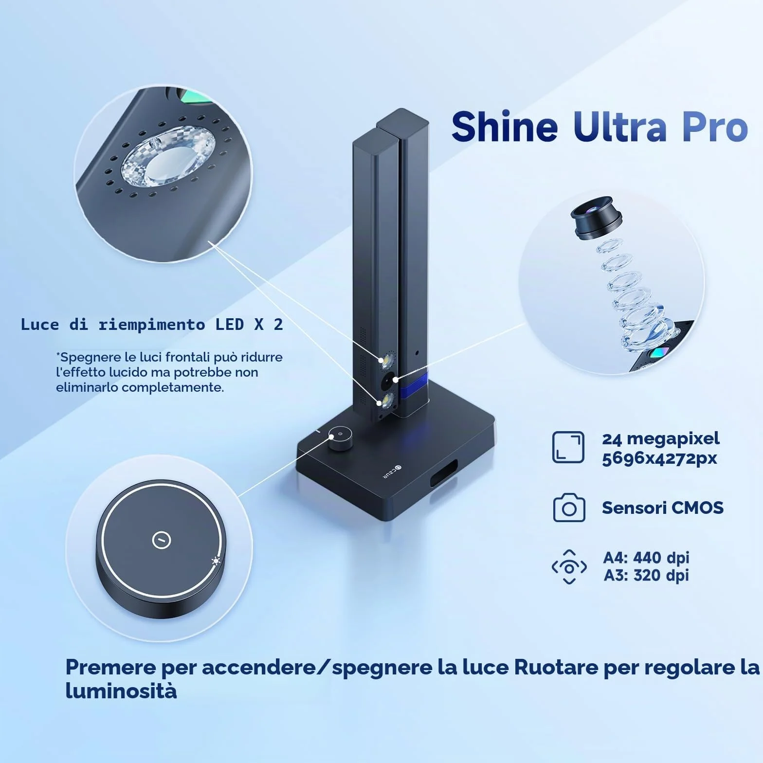 CZUR Shine Ultra Pro 24 MP Scanner Documenti Portatile A3 OCR Luce Riempimento Home Office Windows macOS