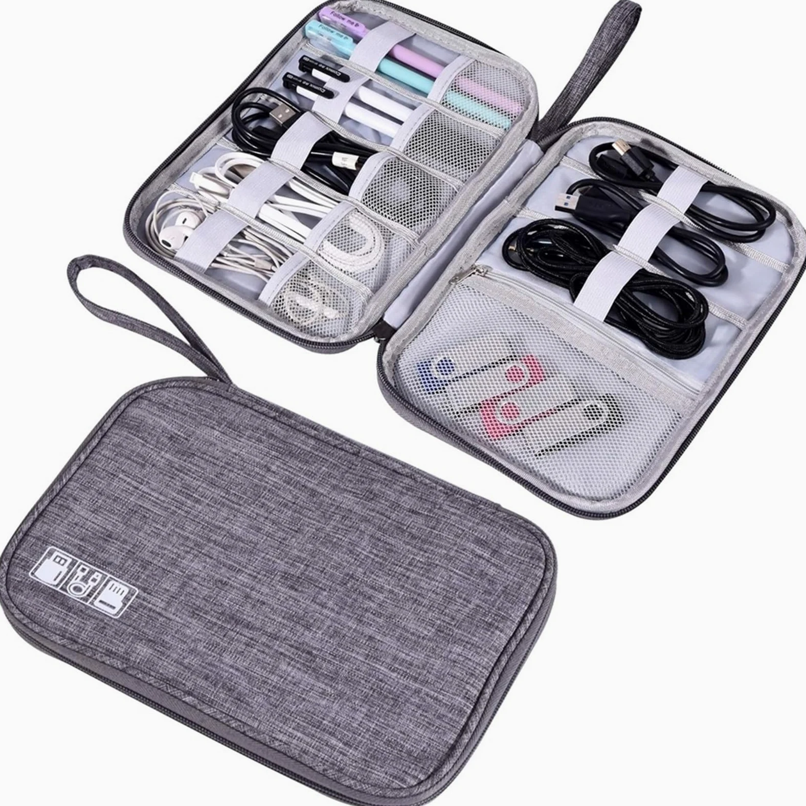 Borsa Organizer Per Cavi Borsa For Organizer Elettronica Da Viaggio 2 Pezzi. Organizzatore Di Archiviazione Cavi Portatile. Accessori Elettronici. Custodia Caricabatterie(Grey)