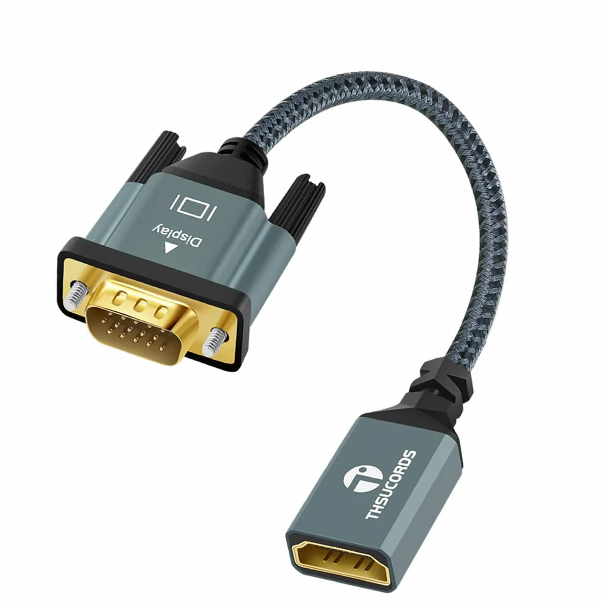 Thsucords Cavo Adattatore HDMI a VGA 0,3M 2 Pezzi, Nylon intrecciato HDMI Femmina a VGA Maschio Extension Extender supporto 720P/1080P PC Computer Desktop Laptop Monitor HDTV Proiettore