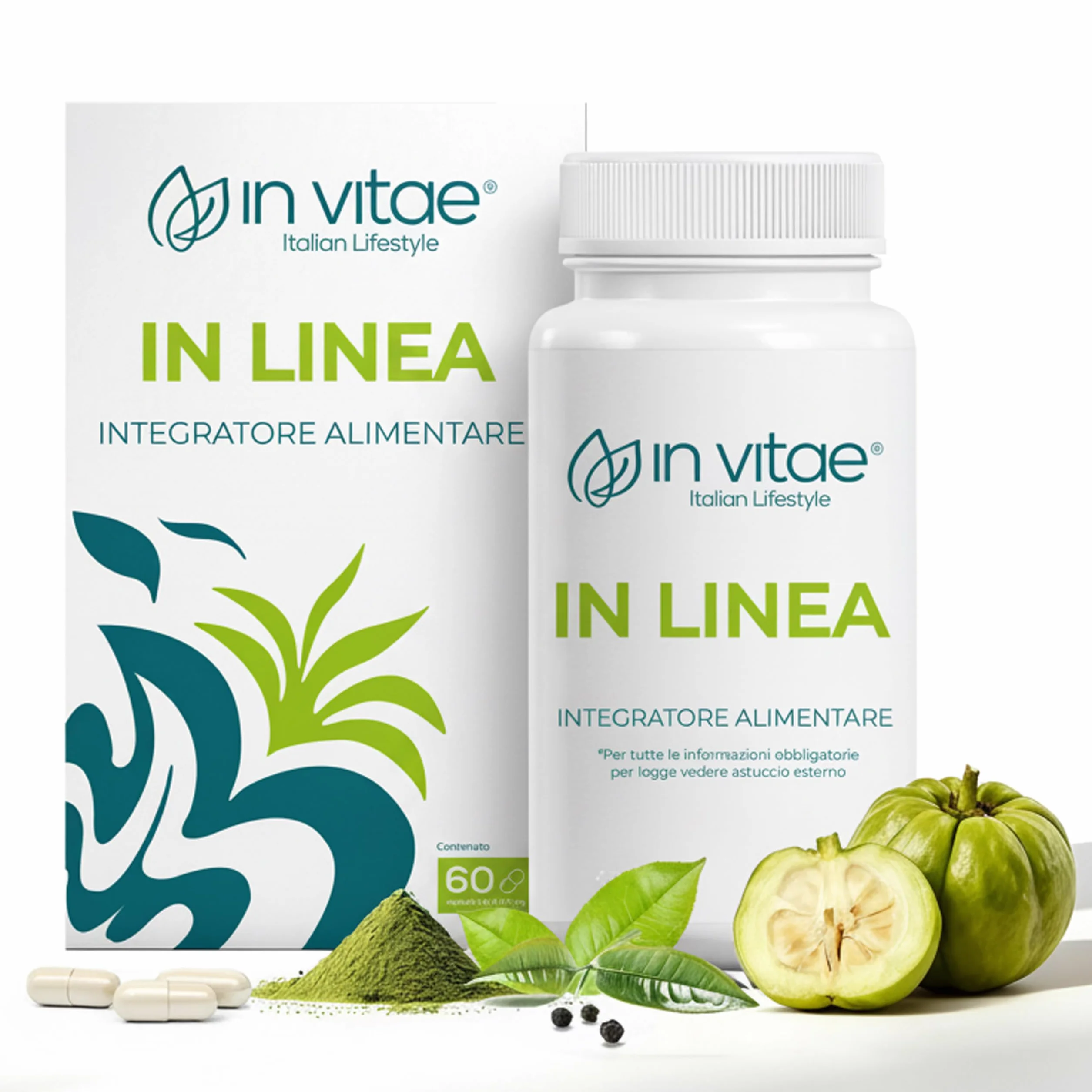 IN VITAE In Linea Integratore Senso di Sazietà e Metabolismo Garcinia Cambogia Tè Verde Glucomannano 60 Capsule Made in Italy