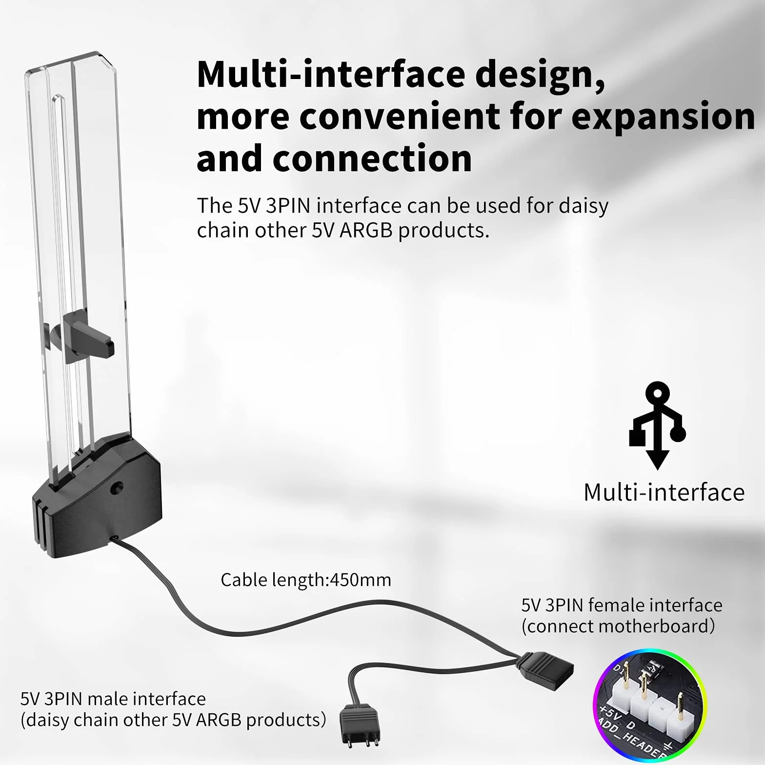 upHere 5V 3PIN ARGB Supporto per Scheda Grafica,Regolabile Supporto per Scheda Video,Slot Singolo,GH03ARGB
