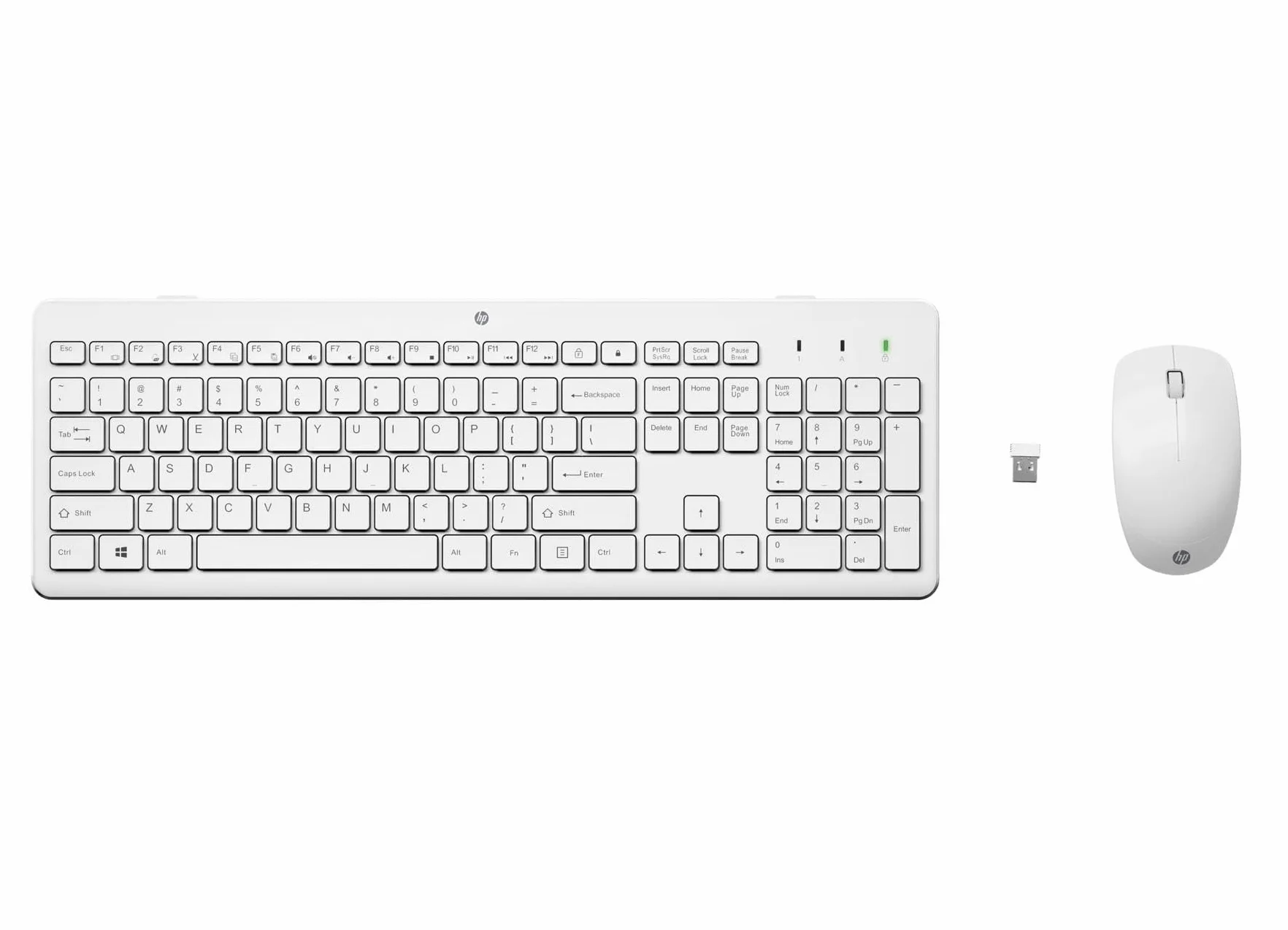 HP 230 Combo Tastiera e Mouse Wireless con Dongle USB-A a 2,4 GHz, Digitazione Silenziosa, Tasti Scelta Rapida e 12 Funzioni, Tastierino Numerico, Mouse a 1600 DPI, Rotella Scorrimento, Bianca