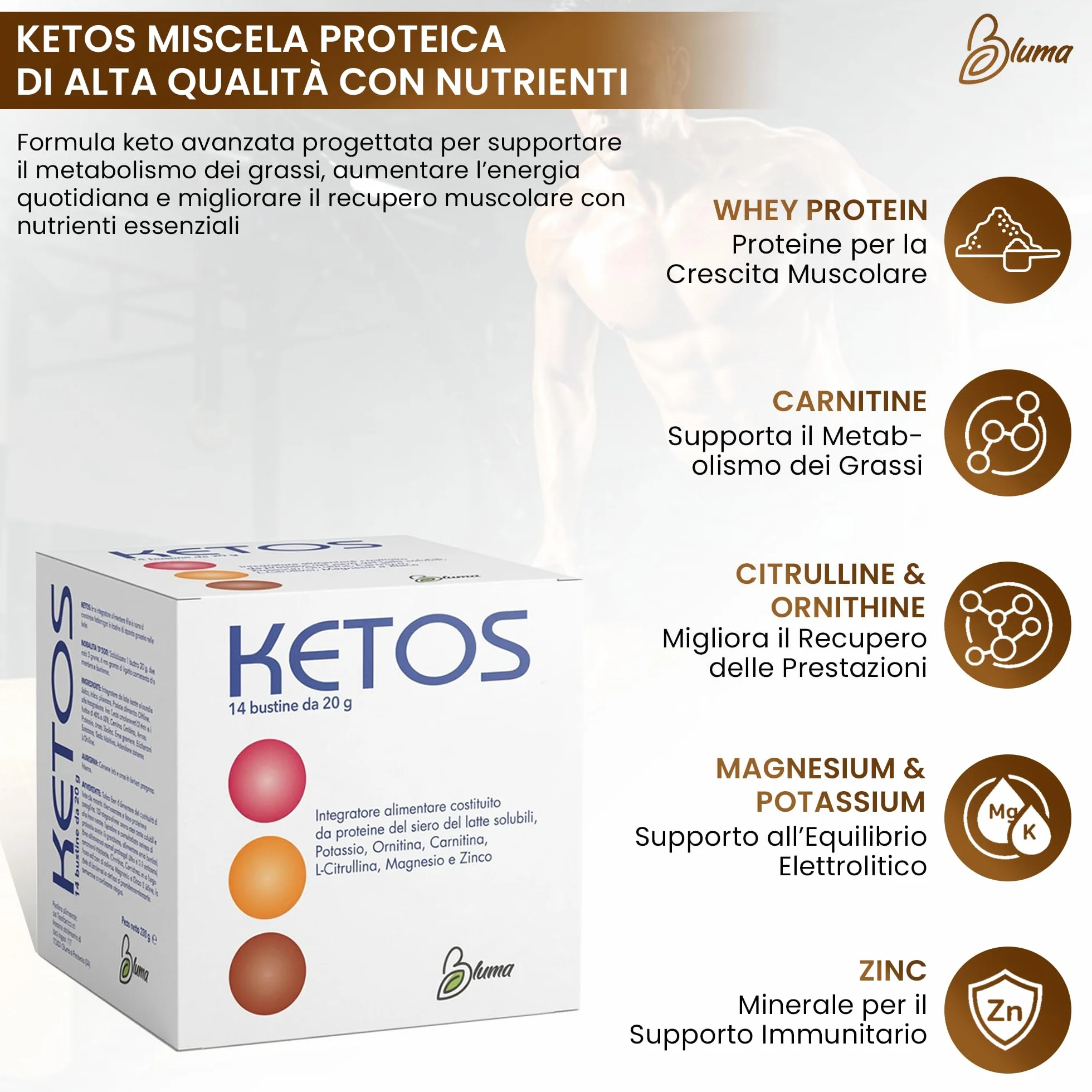 Ketos Integratore Alimentare Proteine del Siero del Latte Isolate 14 Bustine Gusto Arancia