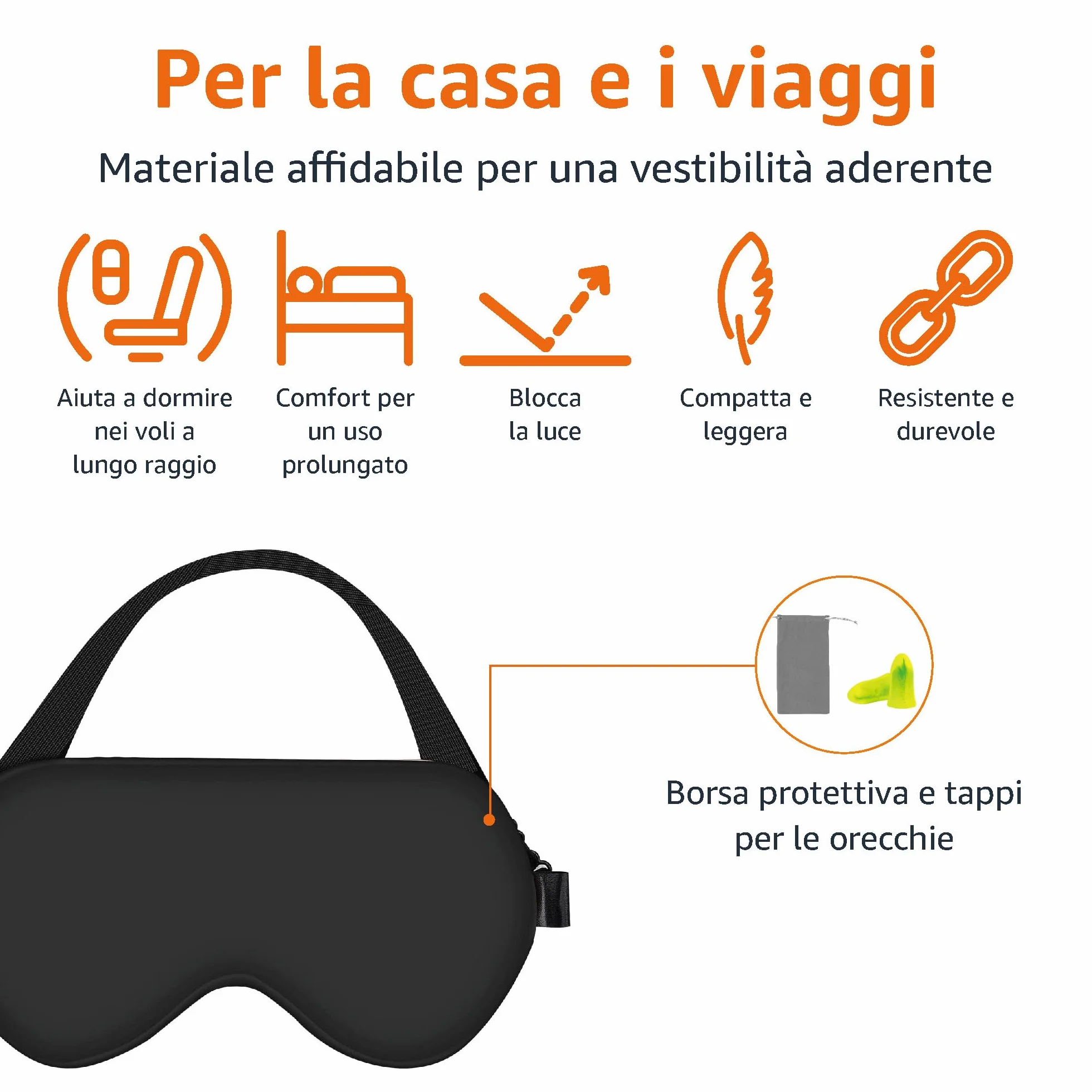 Amazon Basics Mascherina sagomata per dormire in vera seta di gelso naturale, 21.5 x 11.2 cm, Nero
