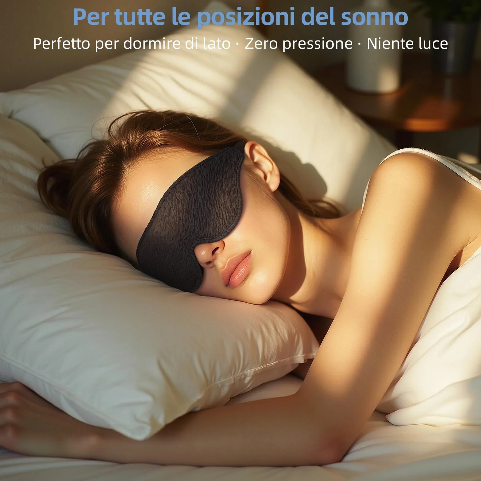 Mascherina per Dormire Blocca Luce 99.99%, Senza Pressione Oculare, con Tappi Orecchie, Nero