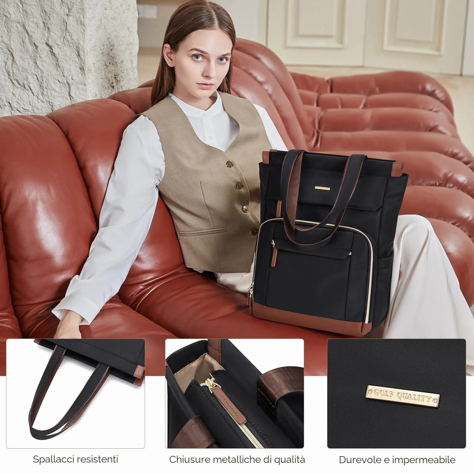 Zaino Porta PC Donna 16 Pollici Antifurto, Impermeabile Computer Backpack Capiente per Laptop, Viaggi, Ufficio, Scuola