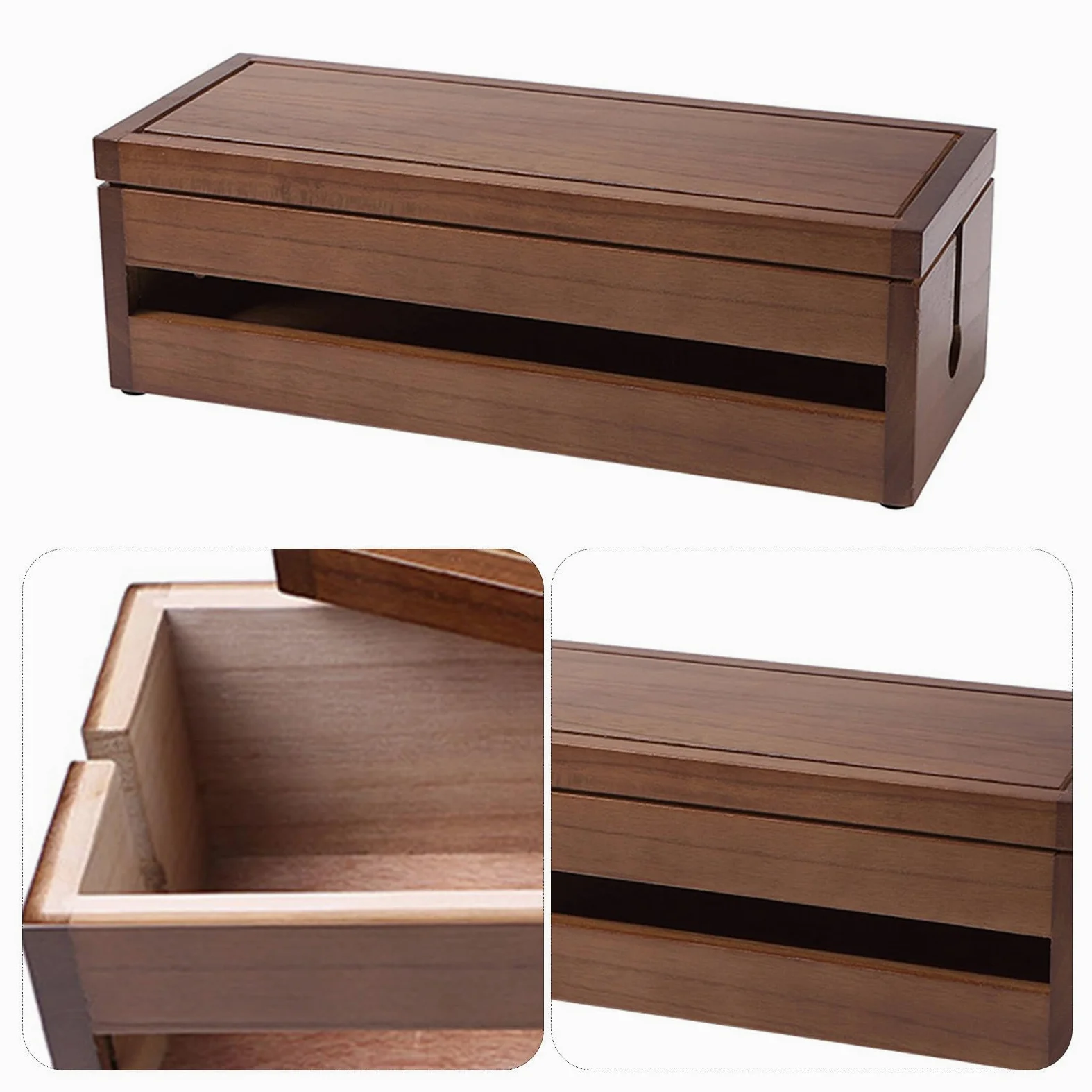 Scatola Organizzatrice Color Caffè Design Multifunzionale in Legno di Paulownia e Dissipazione del Calore, Custodia per Presa e Cavi per Cavi