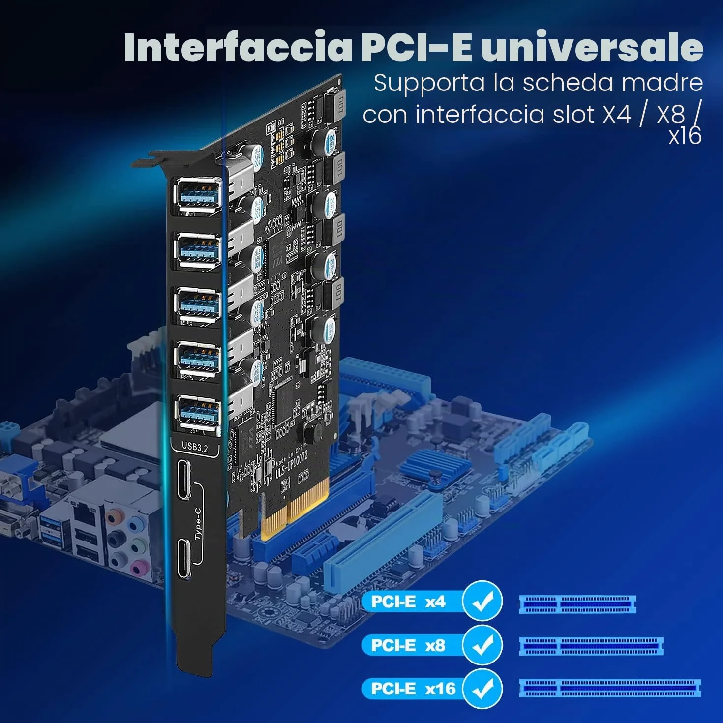 Scheda PCIe USB 3.2/3.1 Gen 2 10Gbps larghezza di banda 7 porte (2X USB-C - 5 Tipo A) Scheda di espansione PC Card Hub Porta Interna per Windows 10/8/7 e Mac OS 4.1/5.1 e Sopra
