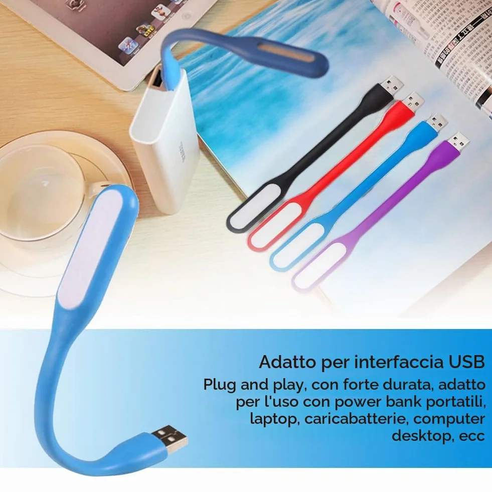 KARELLS LED USB Portatile - Lampada Flessibile per Tastiera e Laptop con 4 Lucette e Tappi Orecchi