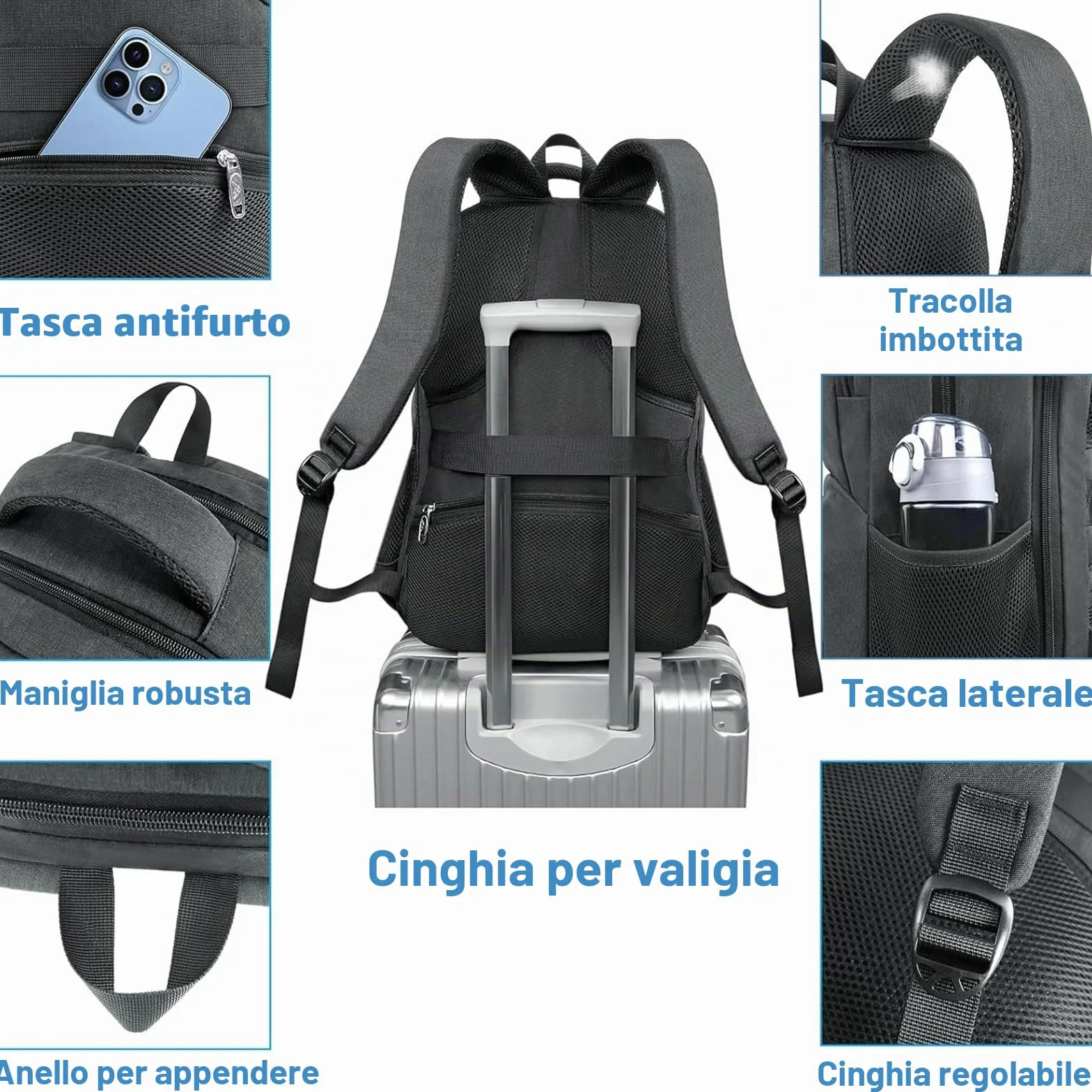 MATEIN Zaino Porta PC Porta Pranzo Termico, Zaino PC 17 Pollici Impermeabile Borsa Frigo Pranzo Ufficio, Zaini da Viaggio Donna Uomo Università Lavoro Picnic per Laptop Backpack Antifurto, Nero