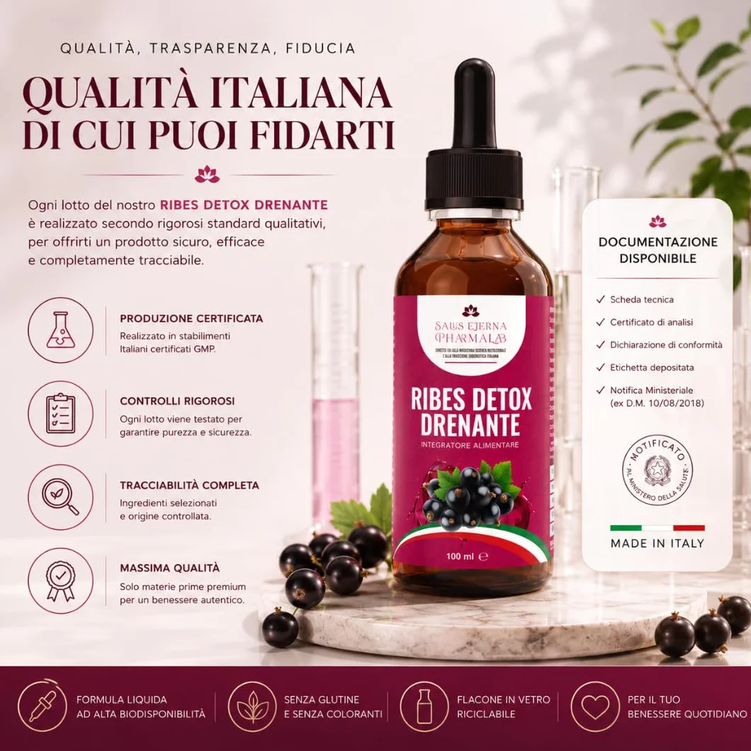 Salus Eterna Ribes Nero Nigrum Detox Drenante Forte 100ml Depurativo Naturale Fegato Reni Antiossidante Diuretico Ritenzione Idrica