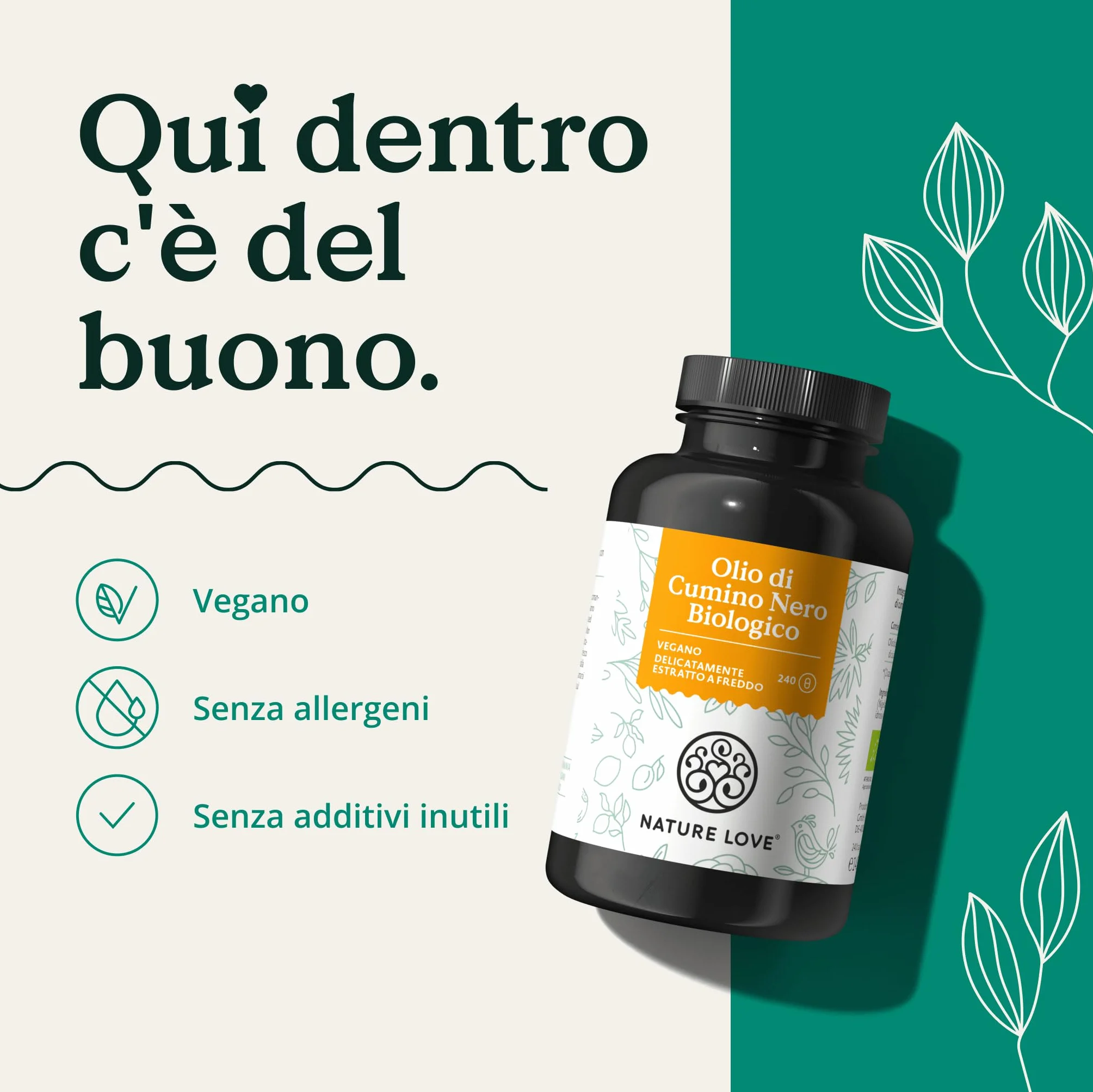 NATURE LOVE® Olio di Cumino Nero Biologico 1000mg 240 Capsule Vegane Nigella Sativa