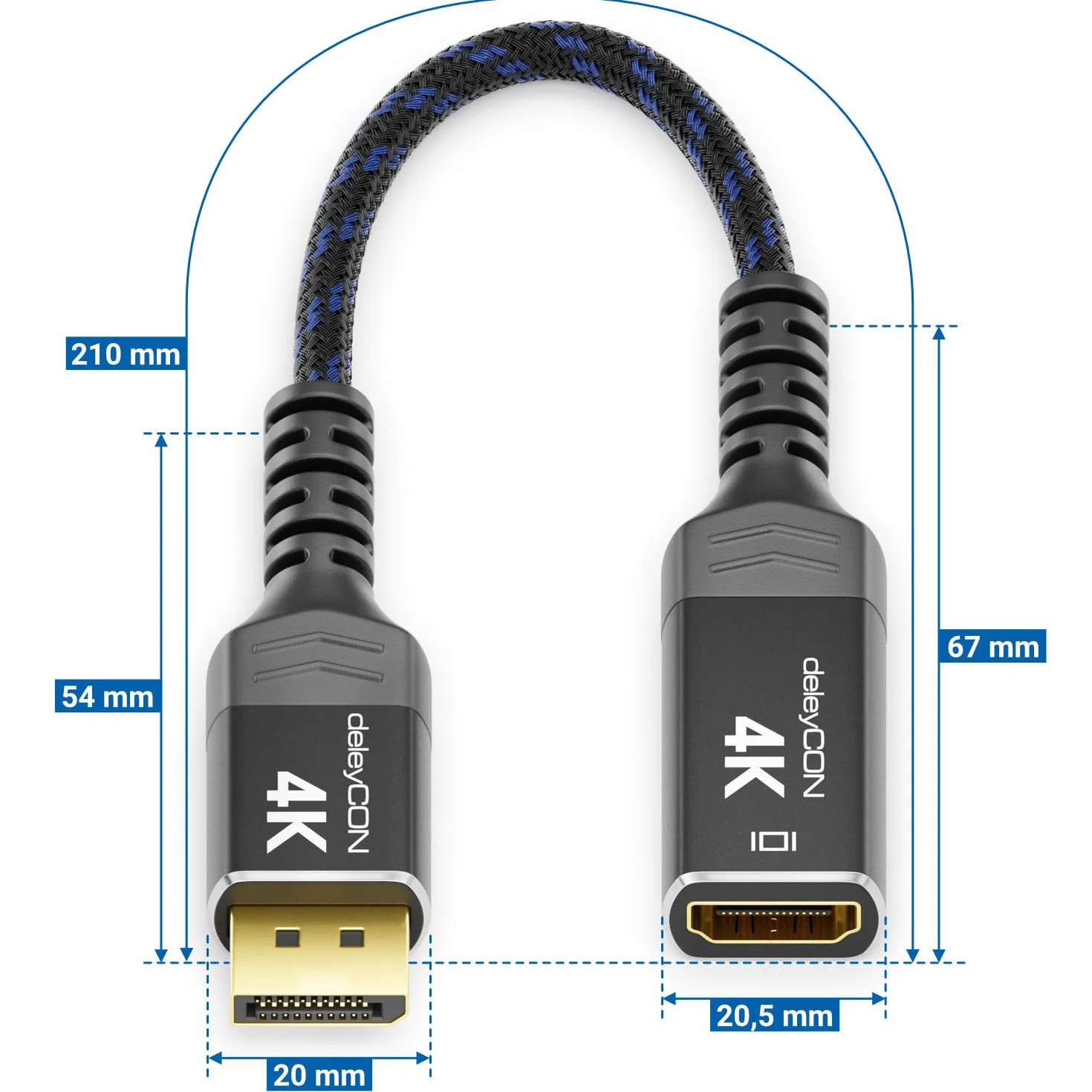 deleyCON 4K Adattatore DisplayPort a HDMI (Per Monitor/TV/Proiettori) - 4K@60Hz - Da Connettore DP Maschio a Porta HDMI Femmina - per Computer, PC e Schede Grafiche - Nero