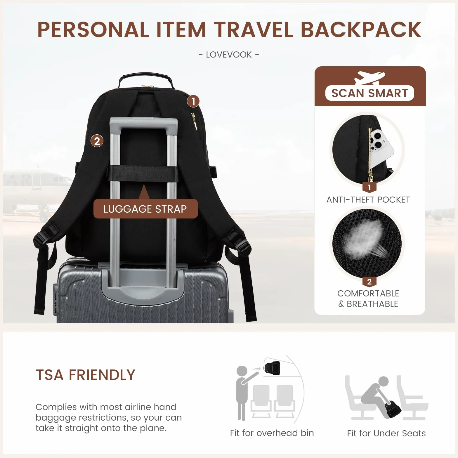 LOVEVOOK Zaino per donne con grande capacità, ideale per laptop da 15,6 pollici. Perfetto per viaggio, lavoro, affari, college e insegnanti grazie alla sua impermeabilità.