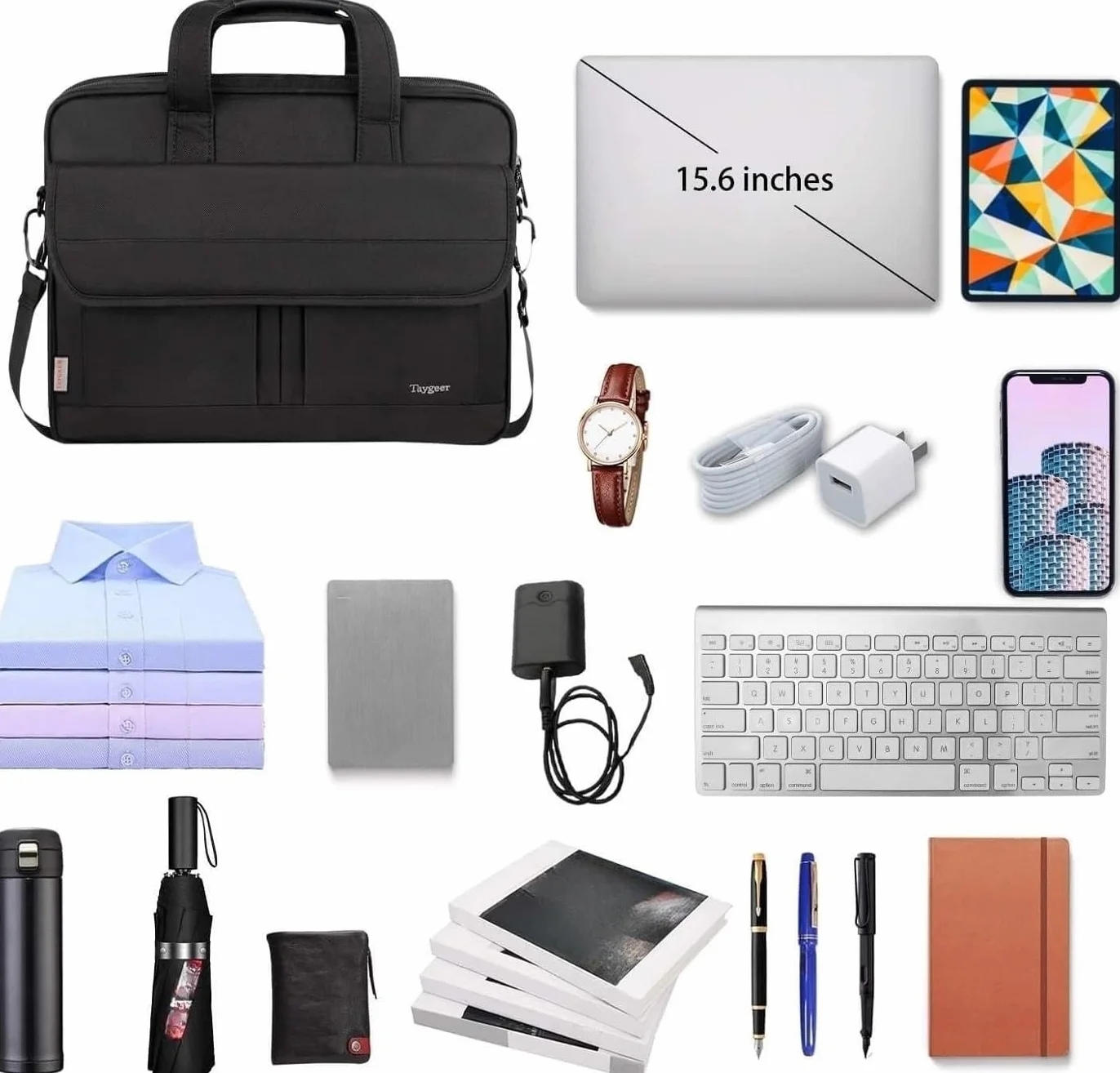 Taygeer Borsa Porta PC, 15.6 Pollici Impermeabile Borsa Computer Portatile Borsa Messenger per Donna Uomo Insegnanti Viaggio Lavoro Università Scuola, Nero