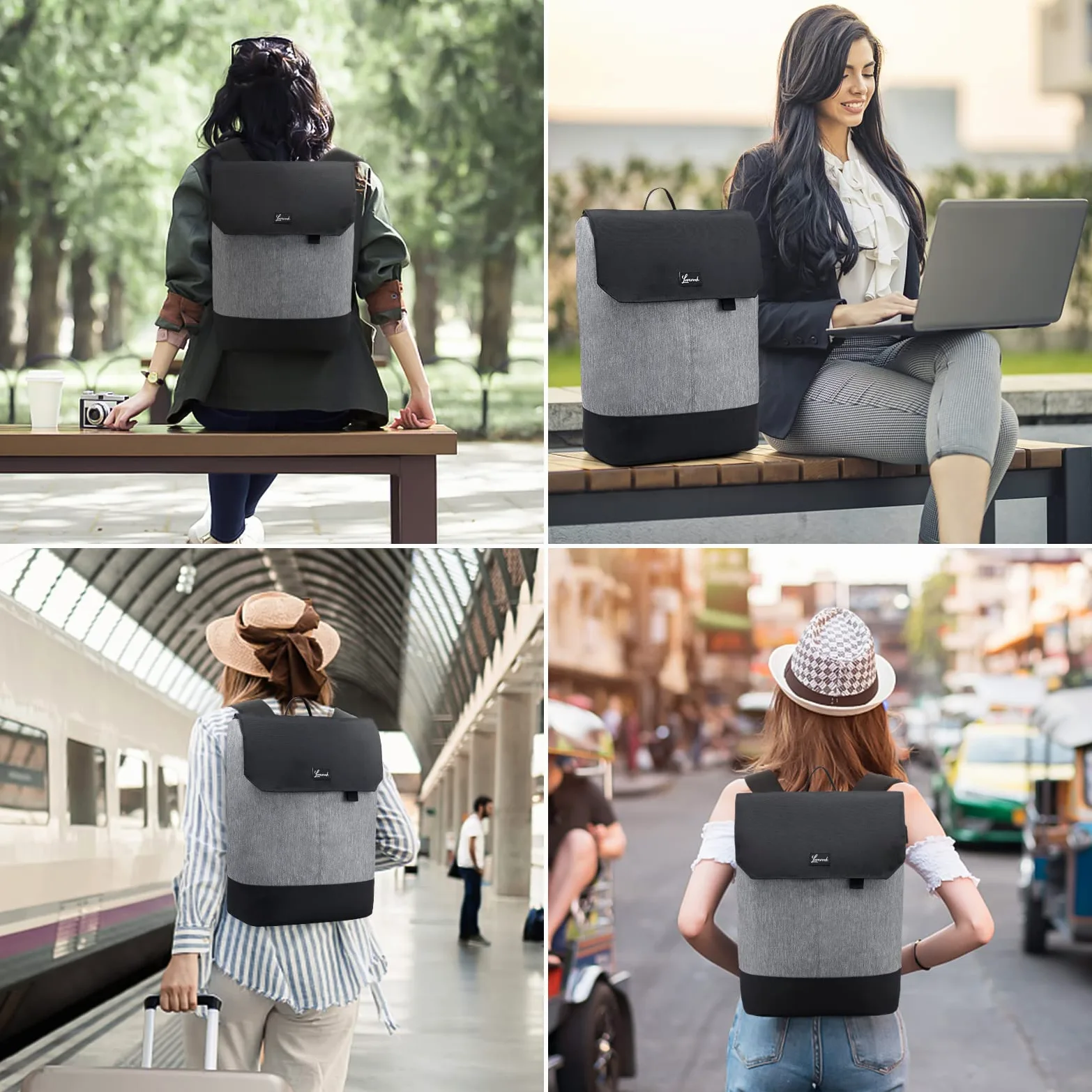 LOVEVOOK Zaino da donna elegante zaino impermeabile con scomparto per computer portatile da 17 pollici e custodia antifurto per gite, università, scuola e ufficio, grigio/nero