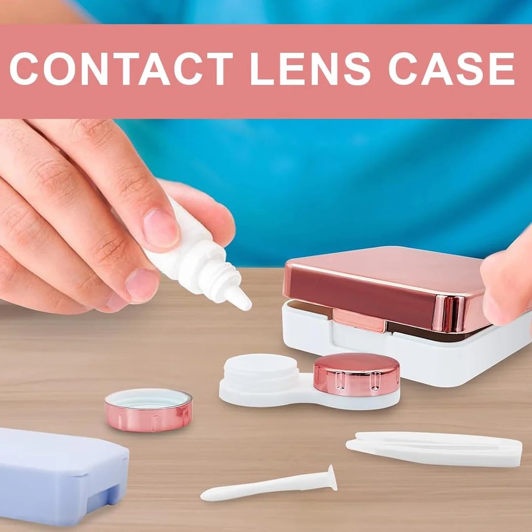 Custodia per Lenti a Contatto da Viaggio JEYORZY 2 Mini con Specchio, Rosa e Argento