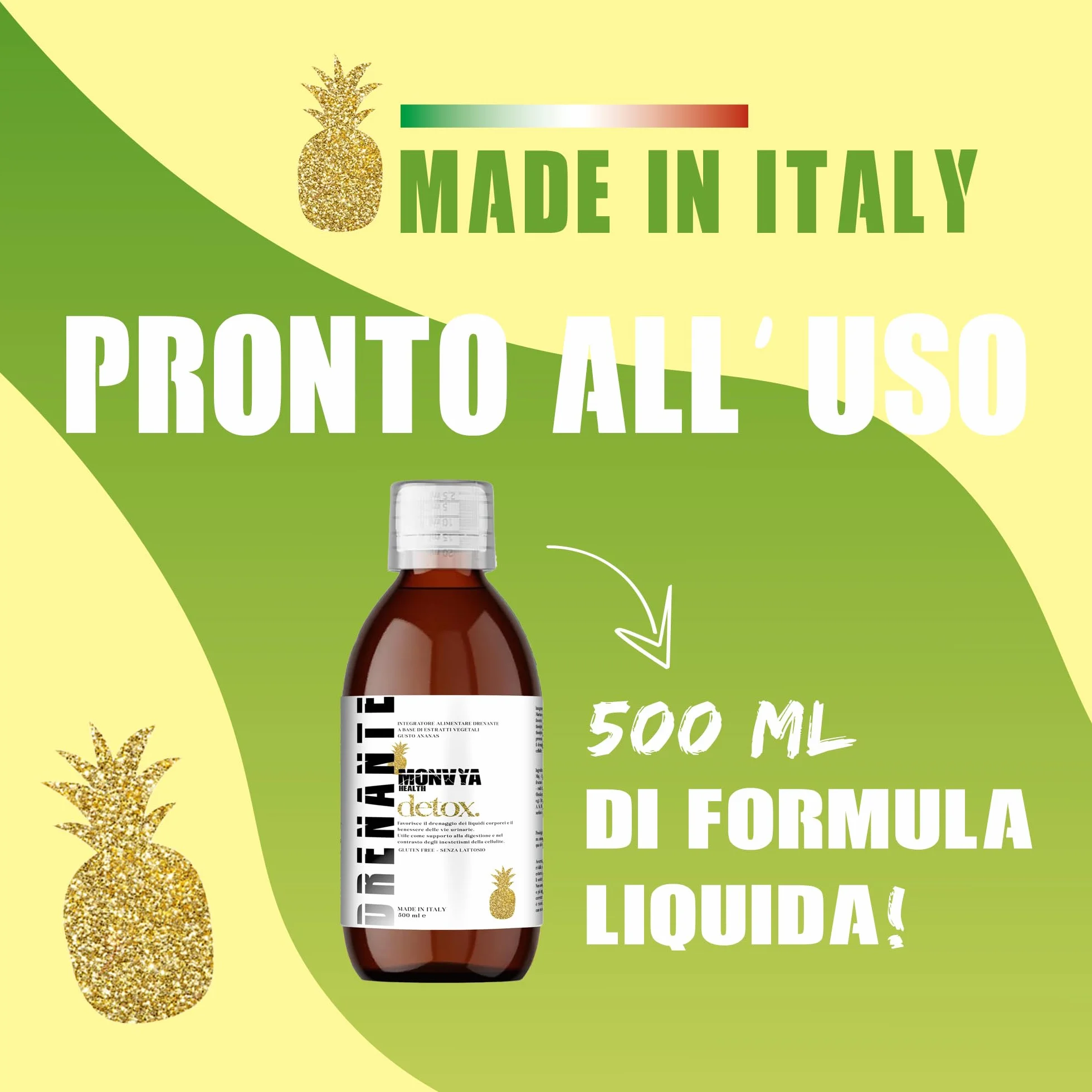 Monvya Health Drenante Forte con Bromelina 500ml Detox Cellulite Digestivo Gambe Leggere