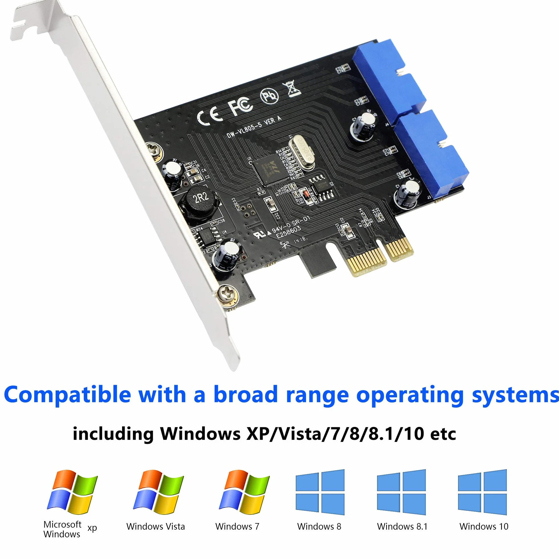 SINLOON PCI Express a doppia scheda USB 3.0 a 19 pin PCI-e a adattatore per porte maschio interno a 20 pin per PC (19 pin)