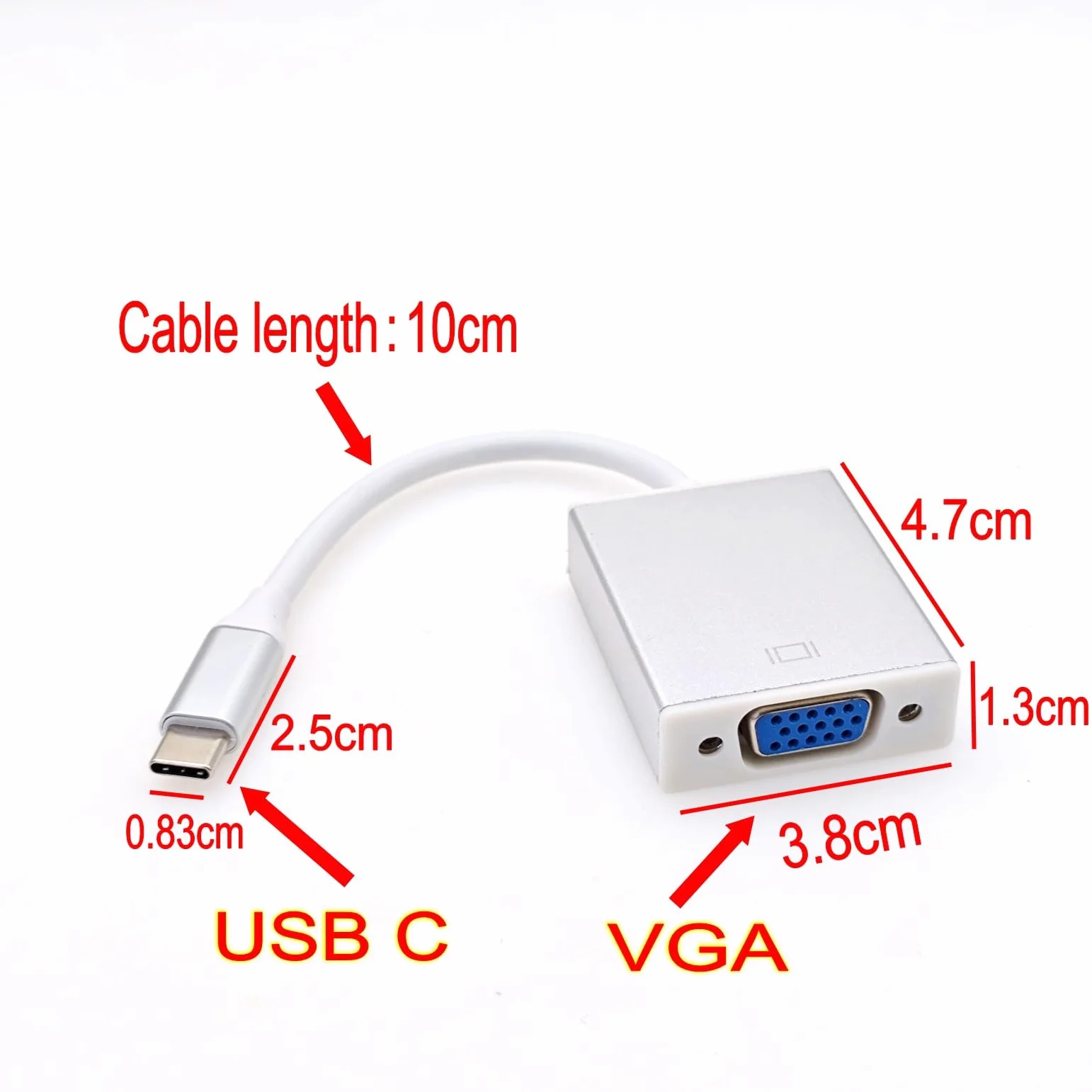 USB C do VGA Adapter, USB 3.1 Type C Thunderbolt 3/4 Mężczyzna do VGA Kobieta, dla MacBook Pro, iPhone 16 15 Pro/Max, iPad, Lenovo, Projektor