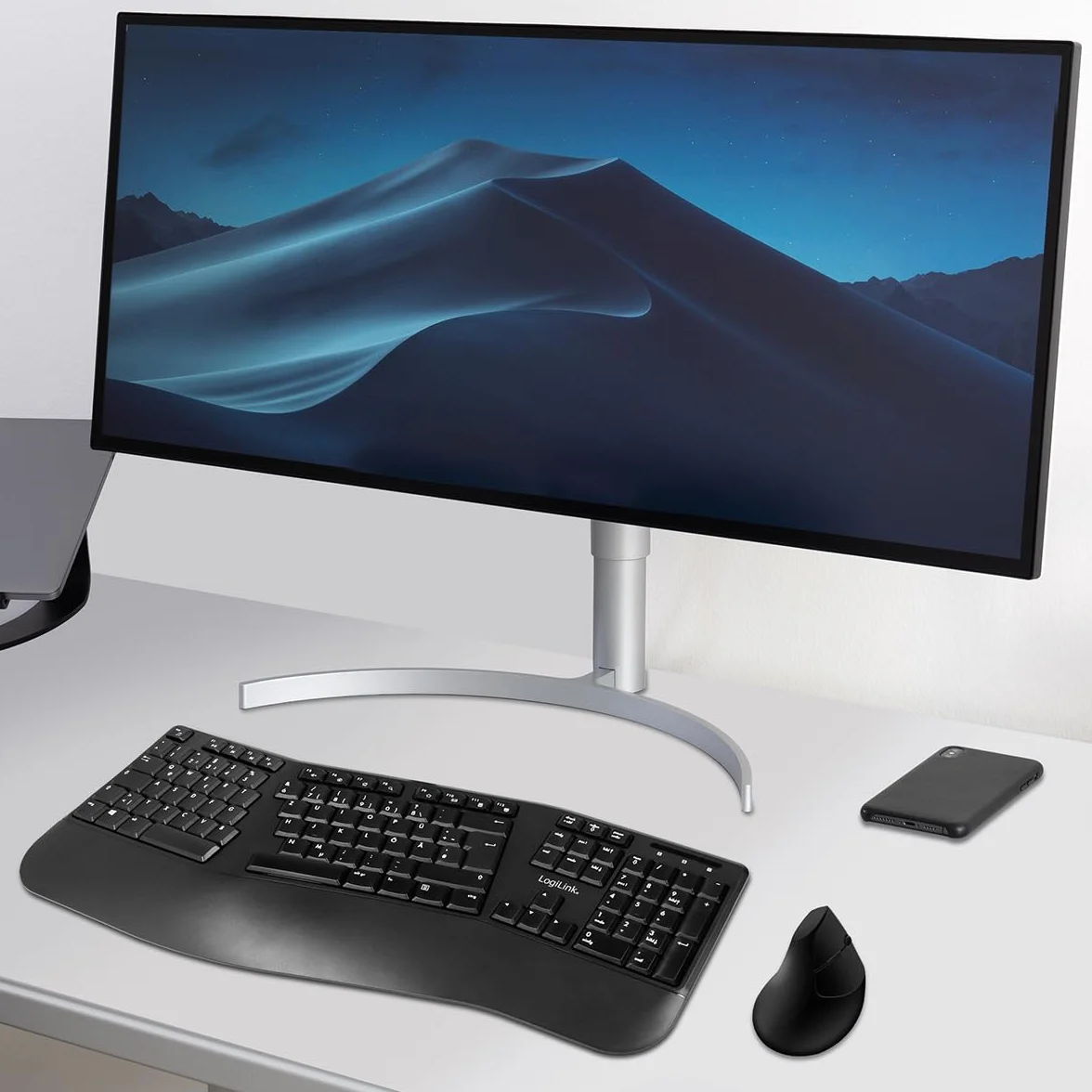 LogiLink Set di mouse ergonomico con tastiera divisa (con 13 tasti multimediali)