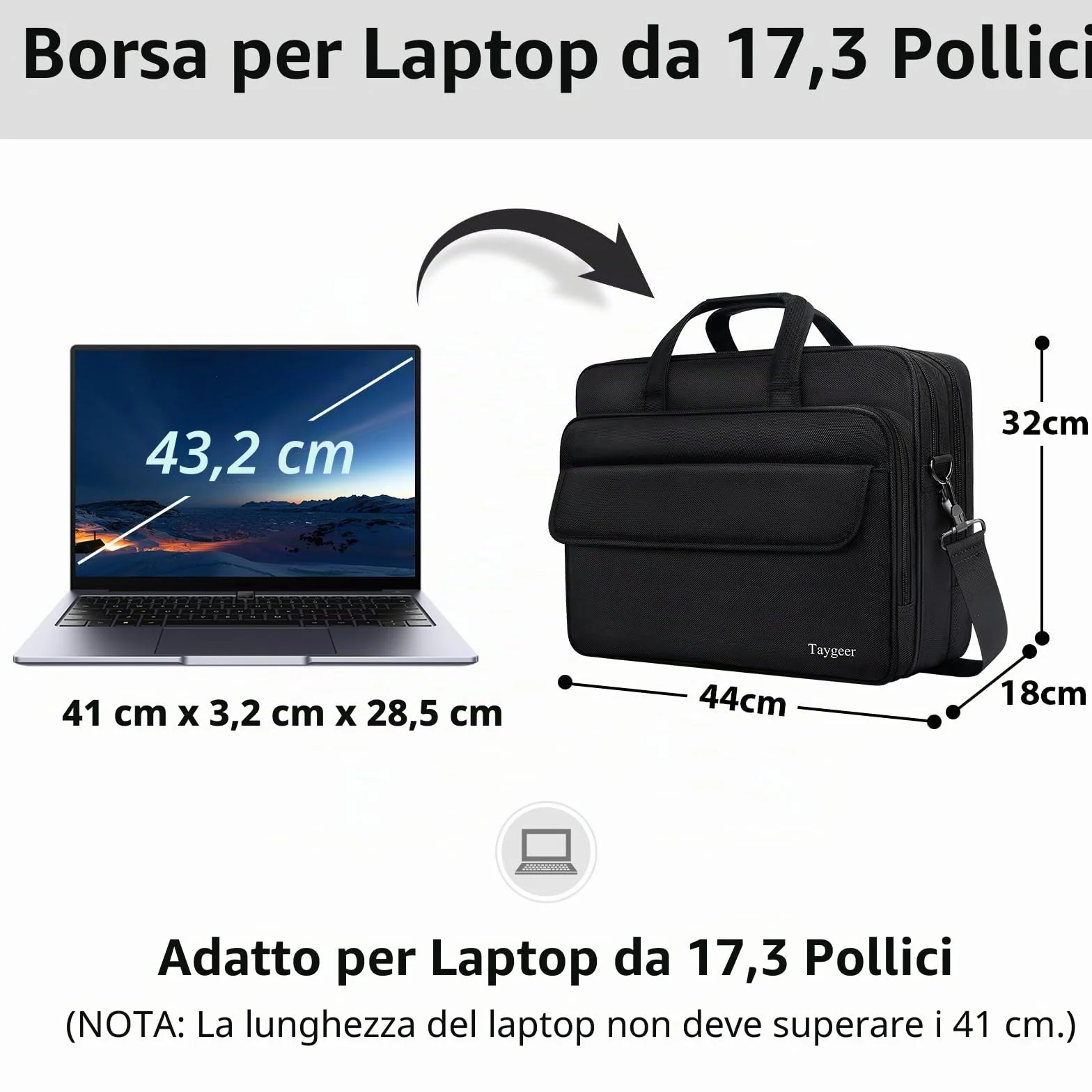 Taygeer Borsa Porta PC, 17 Pollici Borsa per PC Portatile Notebook Impermeabile Borse a Tracolla per Laptop Borse da Lavoro per Uomini Donne Insegnanti Affari Viaggi Universitari, Nero