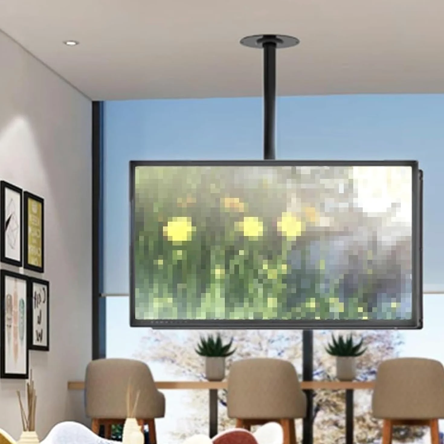 Supporto TV Regolabile A Soffitto con Braccio per Monitor - Supporto TV A Doppia Faccia, Supporto TV Inclinabile E Girevole, Adatto A TV da 32-70 Pollici, Regolazione in Altezza, Senza