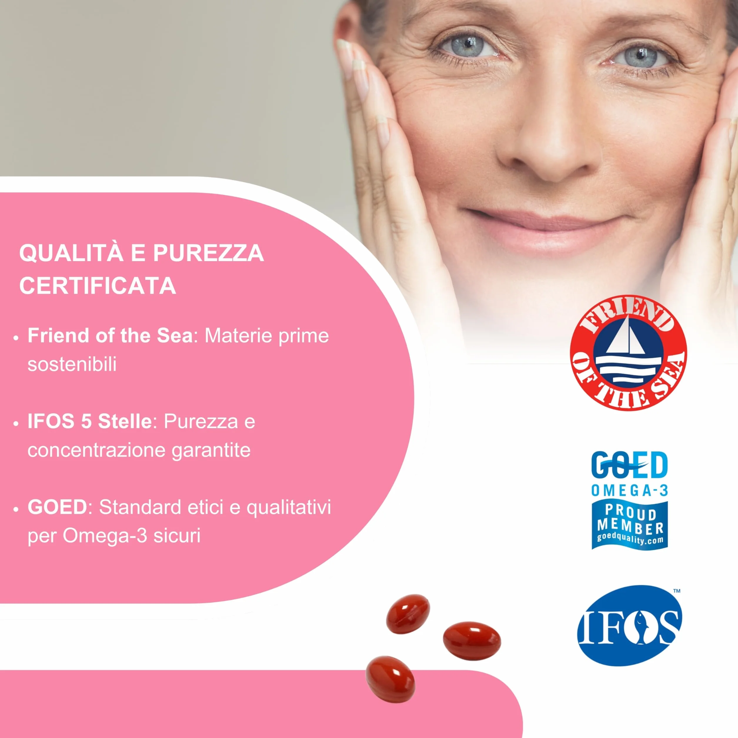 OMEGOR Antiage Integratore Pelle Antiossidante con Omega 3 e 6, Coenzima Q10, Resveratrolo, Alfa Lipoico e Curcuma (60 Capsule)