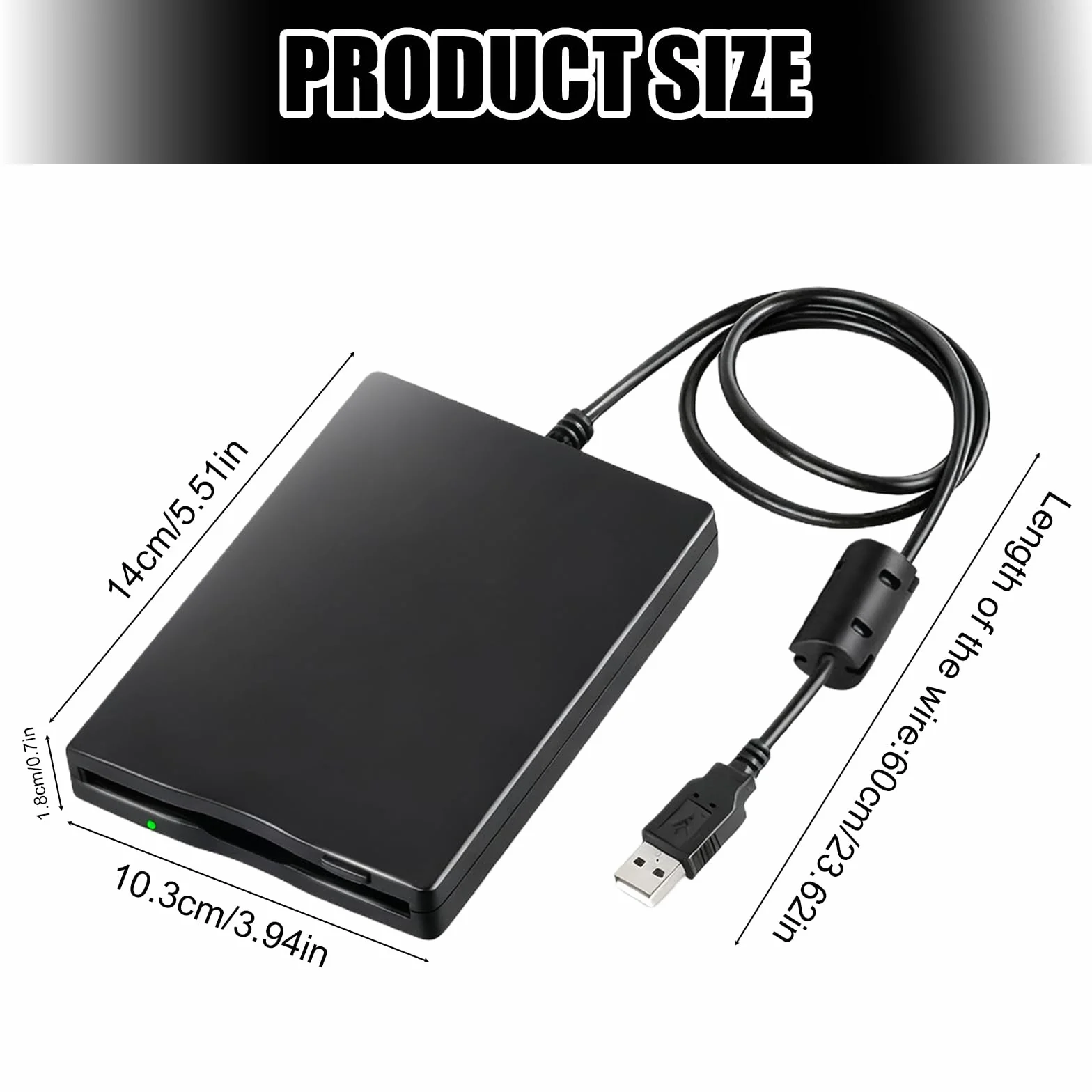 Leikurvo Unità floppy esterna USB portatile FDD 1,44 MB 3,5 pollici, Slimline Floppy Disk Drive esterno lettore di schede per computer esterno rimovibile compatibile con PC e MAC, Plug and Play, nero