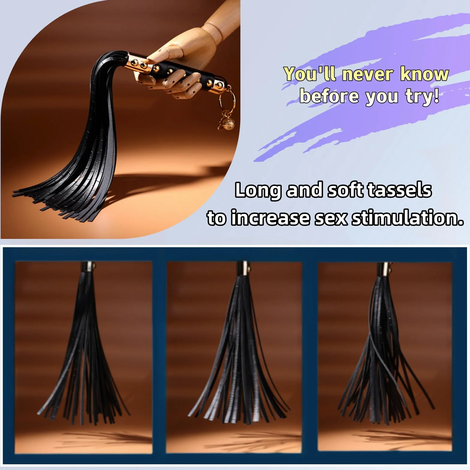 Frustino Bondage Cuoio Frusta in Pelle Nera per Giochi di Ruolo SM Coppia