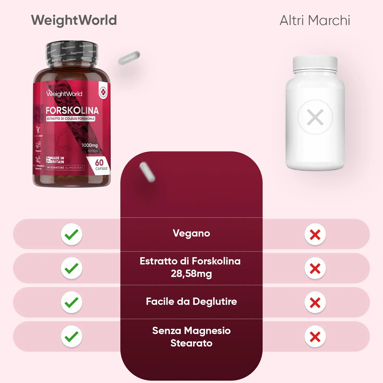 Forskolina 60 Capsule Vegane 1000mg per Dose 35:1 Coleus Forskohlii Integratore Polvere Senza Glutine
