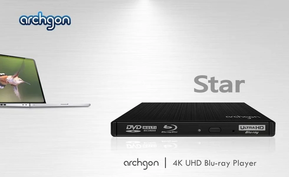 archgon Star UHD Esterno Lettore 4K-Ultra HD BD Player, Masterizzatore Blu-ray BDXL Burner per PC USB 3.0 USB-C, M-Disc, Cassetto per il caricamento del disco, Box di protezione, Alluminio Nero