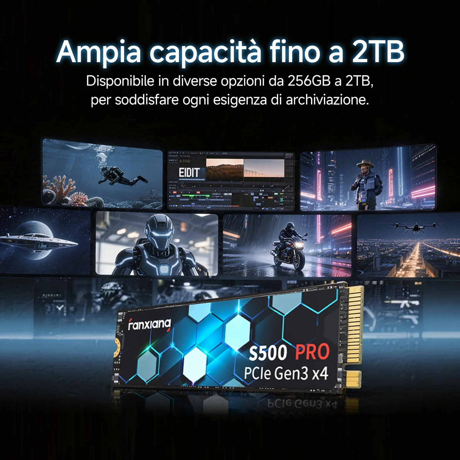 fanxiang SSD NVMe 256GB M.2 PCIe Gen3x4 2280 SSD Interno 256GB, Fino a 3000MB/s in Lettura, Compatibile con Laptops, PC, Computer Desktop (S500 Pro)