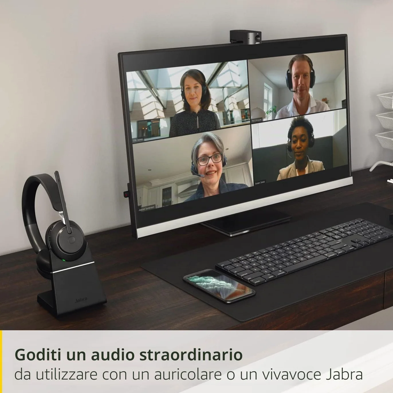 Jabra PanaCast 20 Webcam per videoconferenze in 4K Videocamera Plug & Play, con risoluzione 4K Ultra-HD e IA integrata, zoom intelligente e ottimizzazione dell'illuminazione