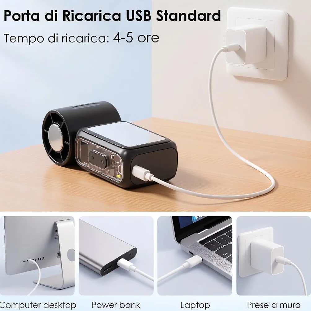 Mini Ventilatore Portatile USB Ricaricabile con Raffreddamento a Ghiaccio & 199 Velocità, Ventilatori Portatili LED - 3600mAh, Potente Ventilatore a Mano 17000 RPM, per Viso, Viaggio, Esterno (Nero)