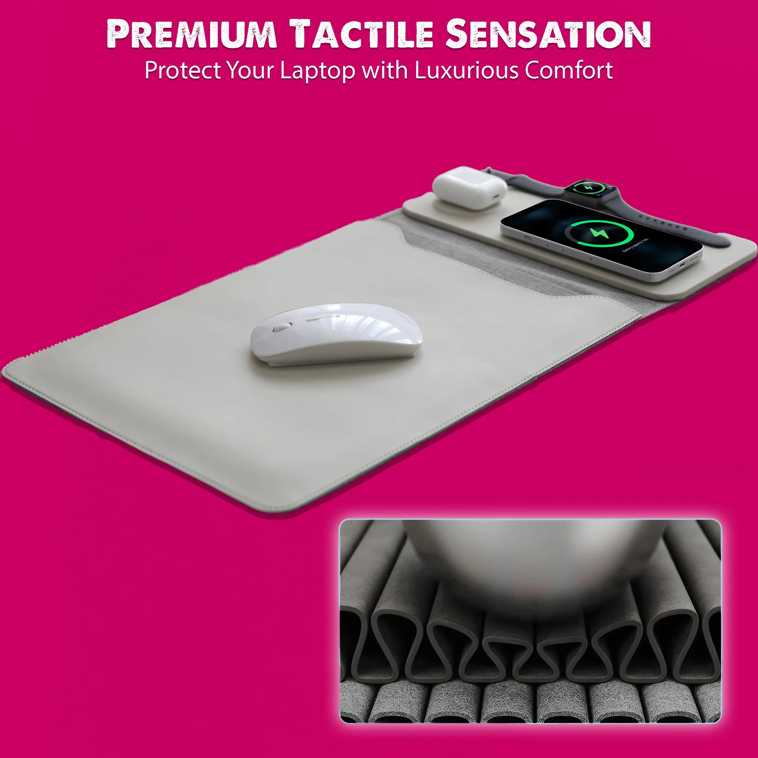Custodia per computer portatile con ricarica wireless, custodia in pelle 5 in 1, tappetino per mouse e deskpad, ricarica rapida per telefoni, auricolari e orologi, caricabatterie wireless 3 in 1,