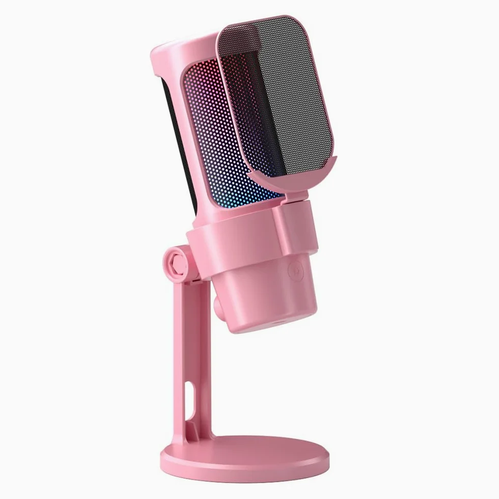 Microfono da Gioco USB,Microfono per Computer,Microfono USB Rgb,Kit Microfono Illuminazione Rgb con Treppiede Cardioide per Riunioni di Gioco,Registrazione Audio in Streaming (Rosa)