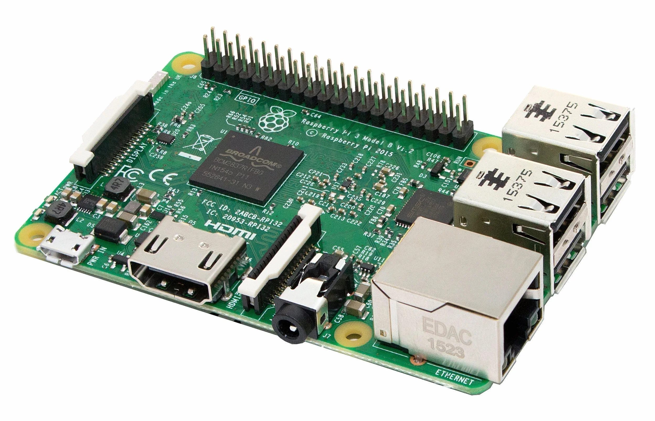 Raspberry PI 3 Model B Scheda Madre CPU 1.2 GHz Quad Core, 1 GB RAM, 802.11n Wireless LAN, Verde/Argento