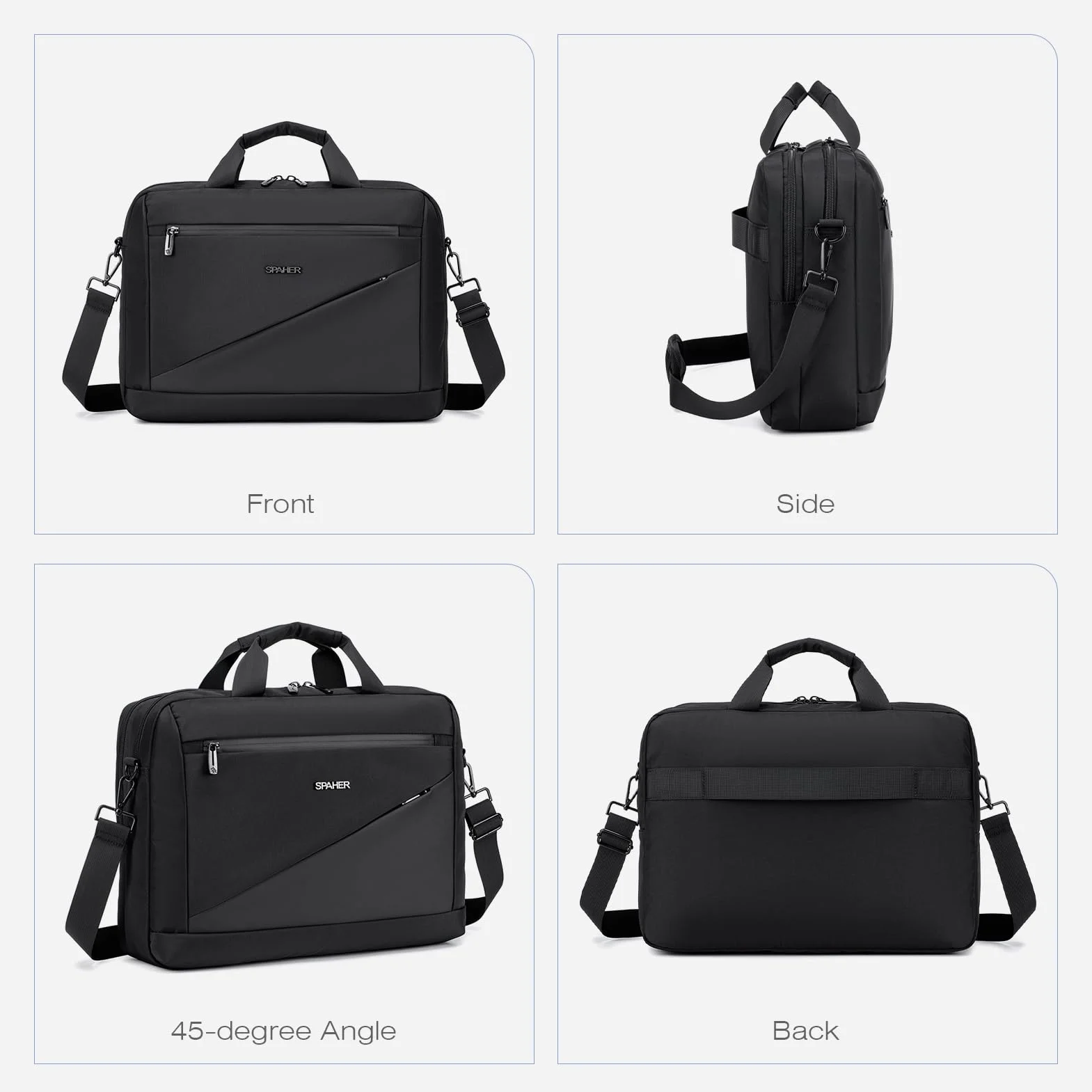SPAHER Borsa Porta PC 15,6/16 Pollici Borsa Ventiquattrore Uomo Donna Borsa Tracolla da Lavoro Ufficio Laptop Bag per Laptop Computer Viaggi Affari Scuola Valigetta 24 Ore Uomo Nero