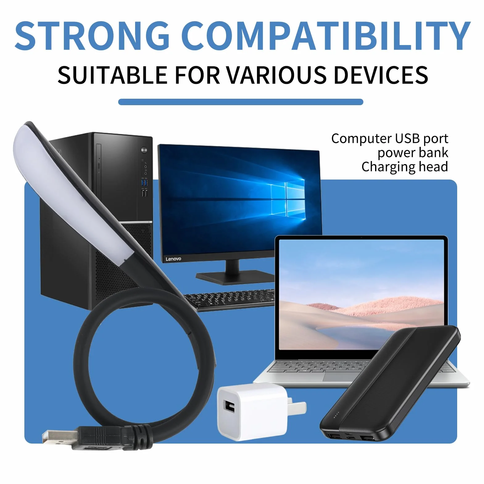 Luce USB Dimmerabile per PC Portatile, Luce da Tastiera con Collo d'Oca Flessibile, Luminosità Regolabile a 3 Livelli, Lampada USB Ideale per Lettura e Lavoro, Alimentazione USB, luce da lettura (1)