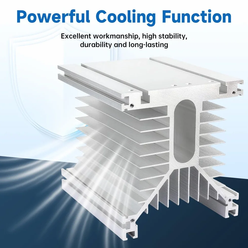 dissipatore di calore SSR, 250x125x136mm, dissipatore di calore in alluminio per relè a stato solido trifase 10-120A con silicone termoconduttivo bianco