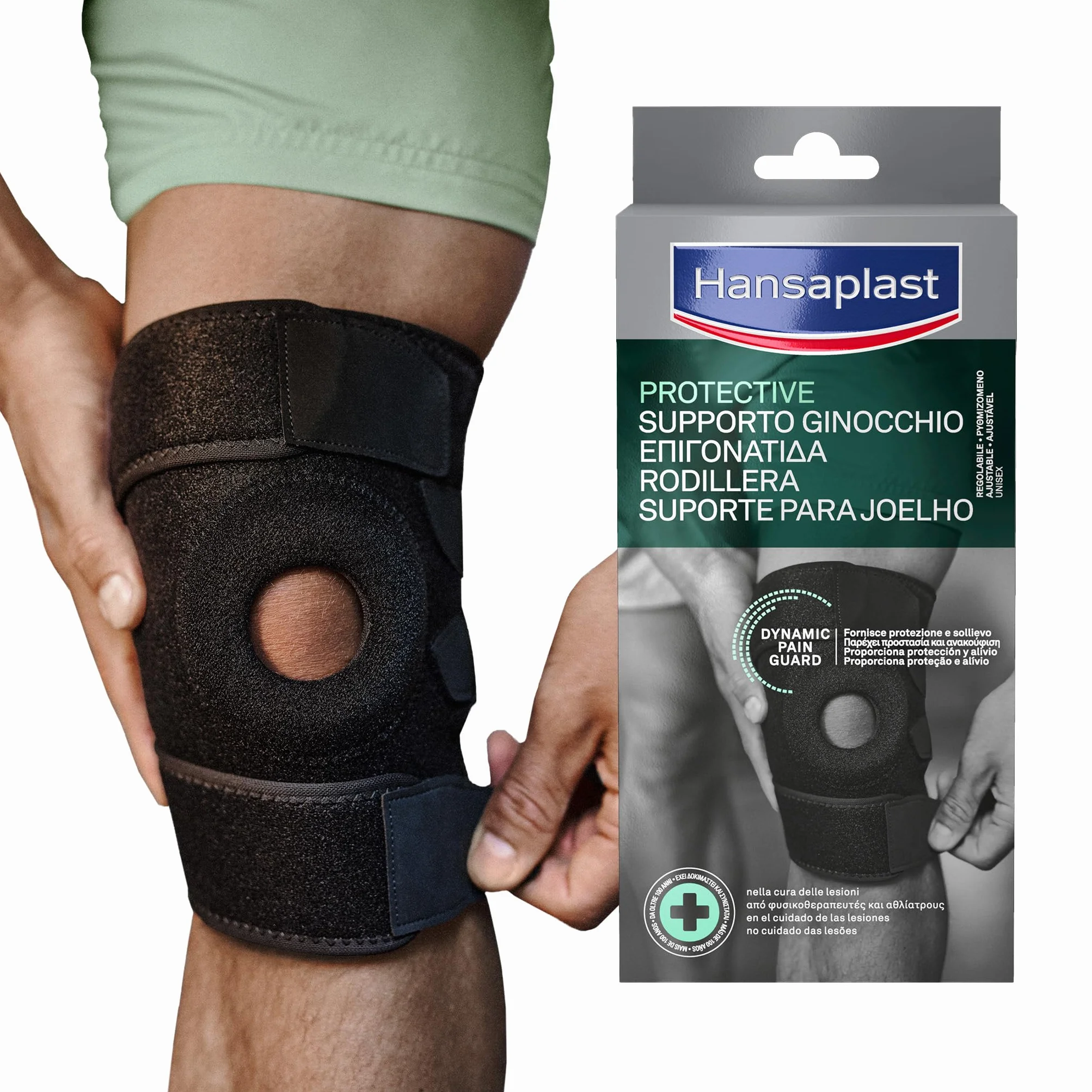 Hansaplast Sport Supporto Ginocchio, Ginocchiera sportiva con regolazione pressione, Tutore ginocchio Thermo-Tech